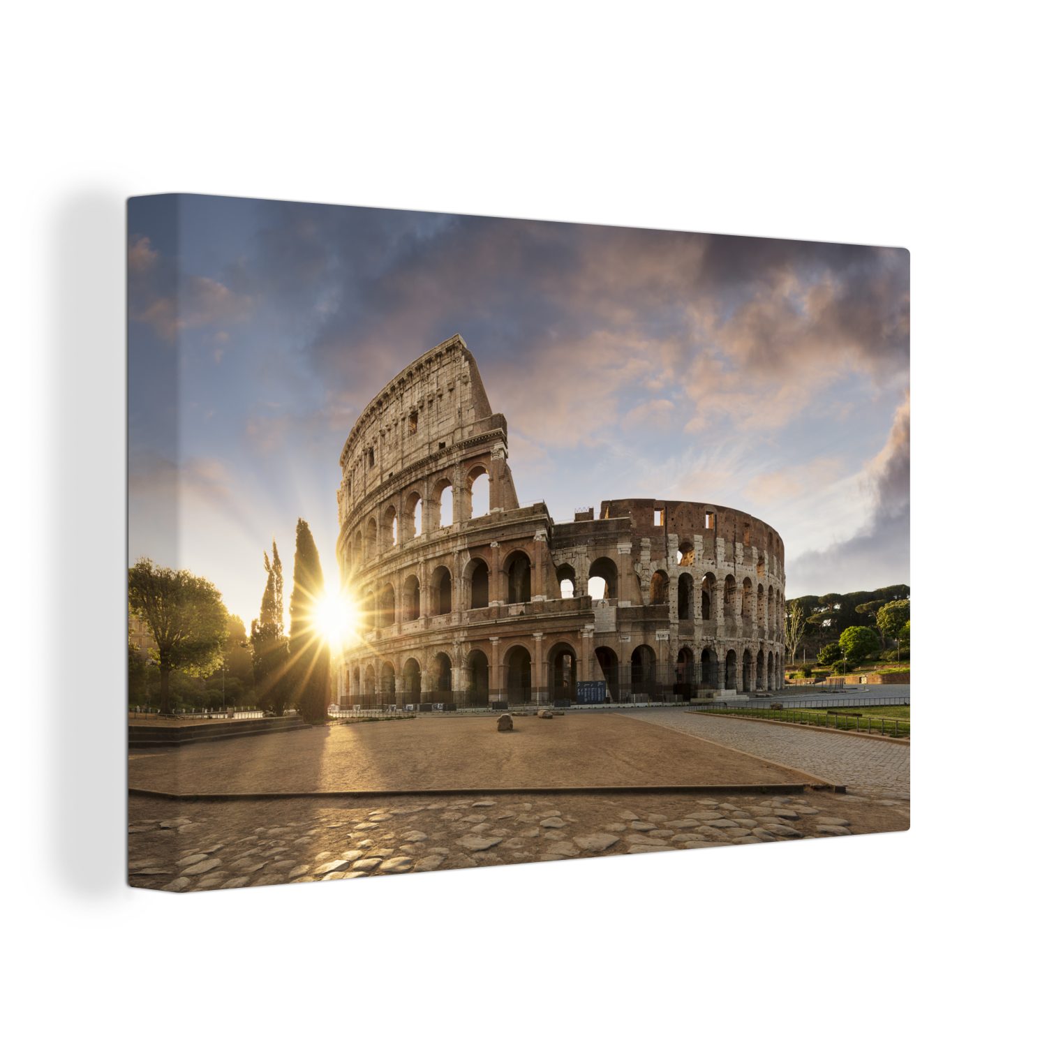 OneMillionCanvasses® Leinwandbild Antikes römisches St), 120x80 alle Sonnenaufgang cm (1 Wandbild XXL, für bei Gemälde, Wohnbereiche, großes, Italien, Theater
