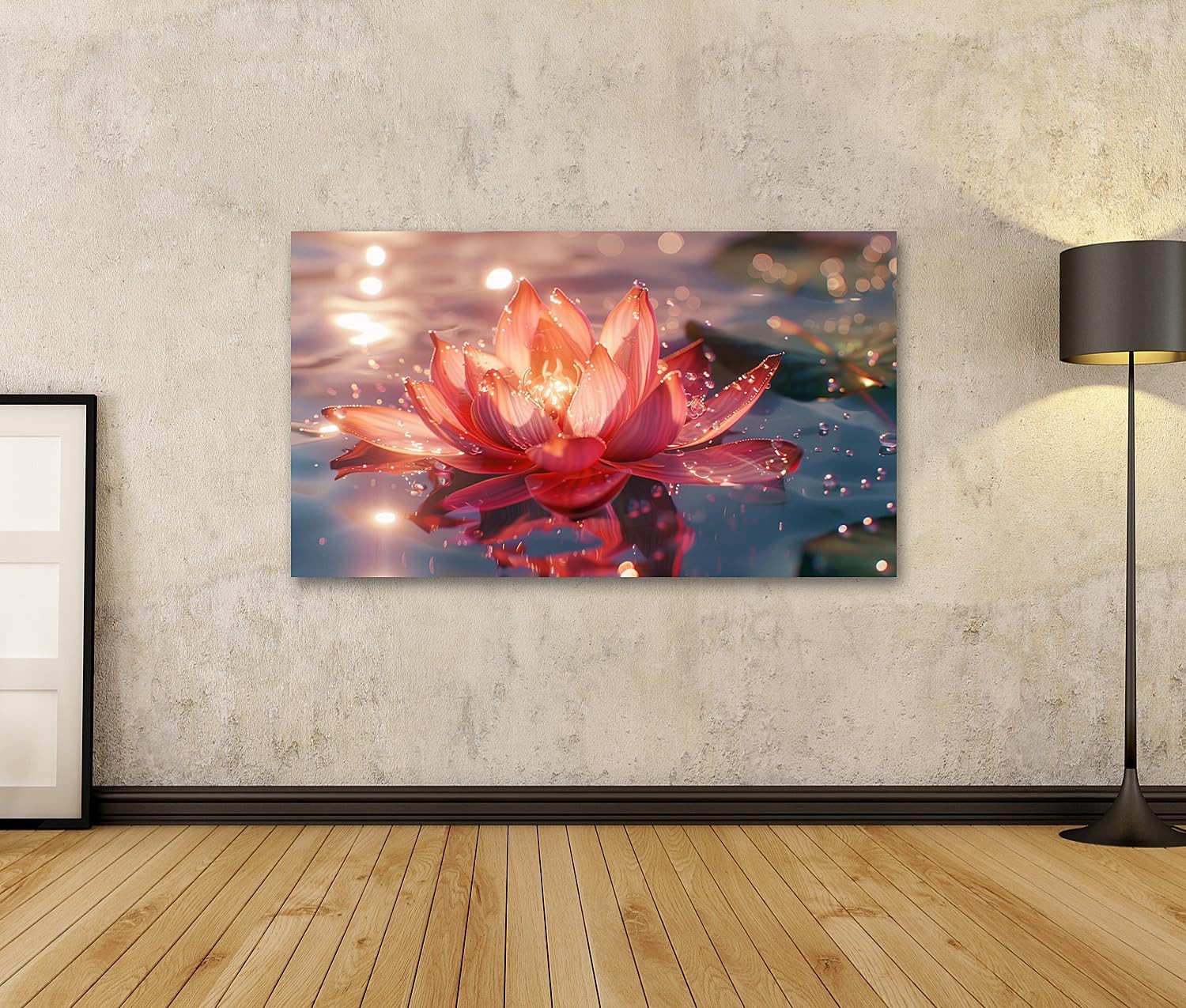 islandburner Leinwandbild Lichtspiel auf einer funkelnden Lotusblume im Wasser Entspannung