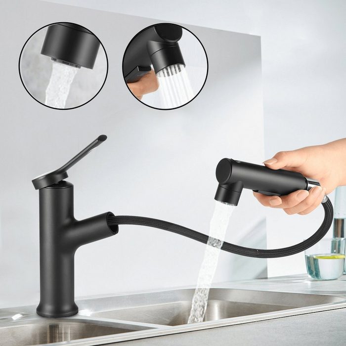 LETGOSPT Küchenarmatur Wasserhahn Küche Ausziehbar 360 Grad 3 Strahlarten