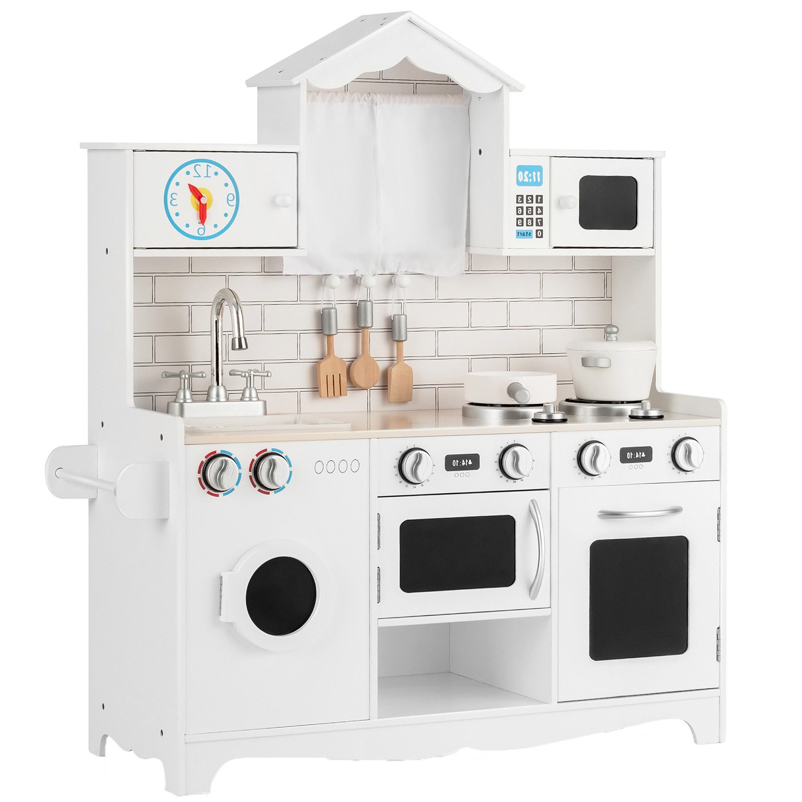 KOMFOTTEU Spielküche Kinderküche Holzwerkstoff, für Kinder inkl. Spielzubehör, 78 x 29 x 93cm