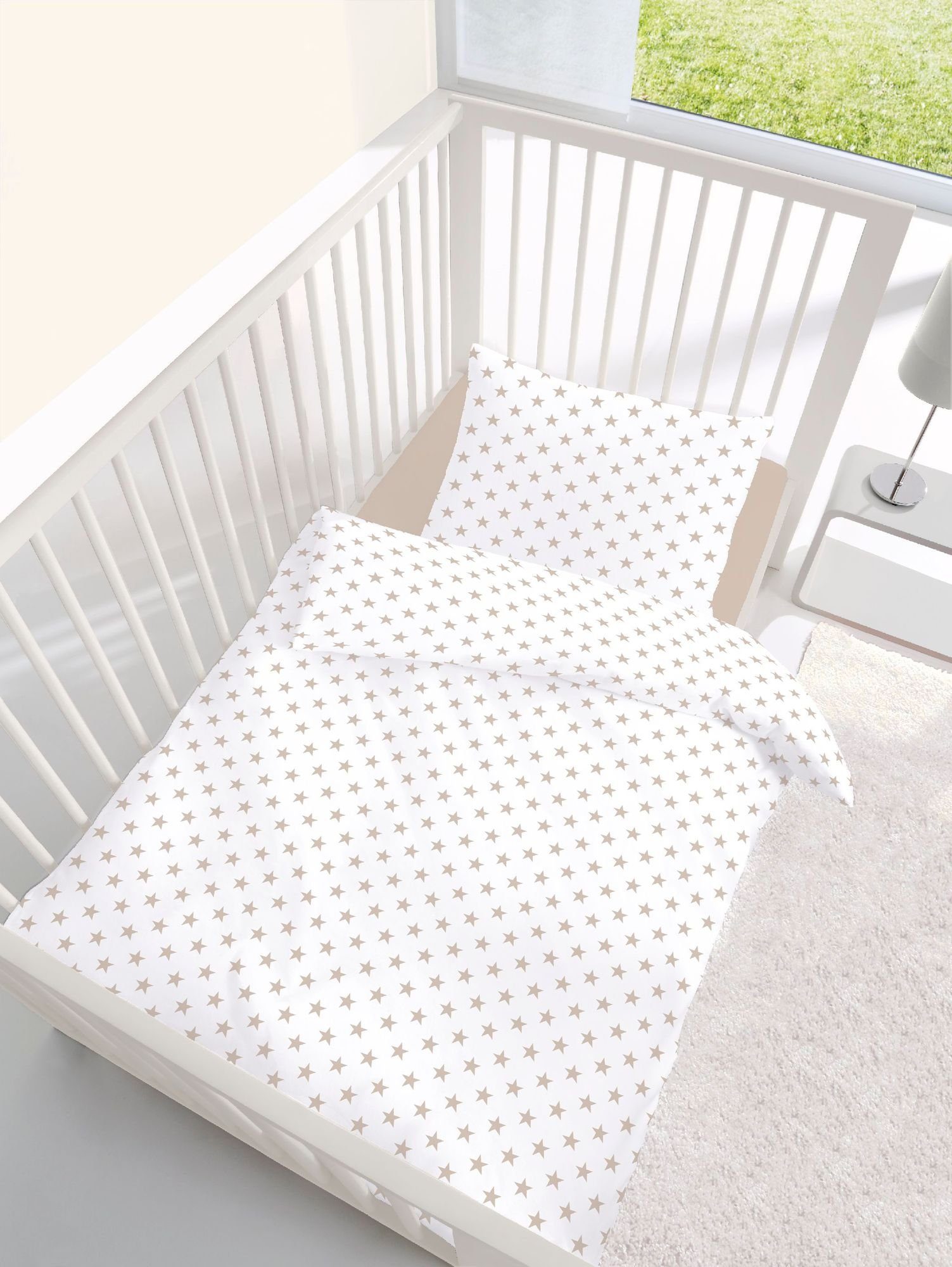 Babybettwäsche Baby Bettwäsche natur mit Sternen 100x135 + 40x60 cm