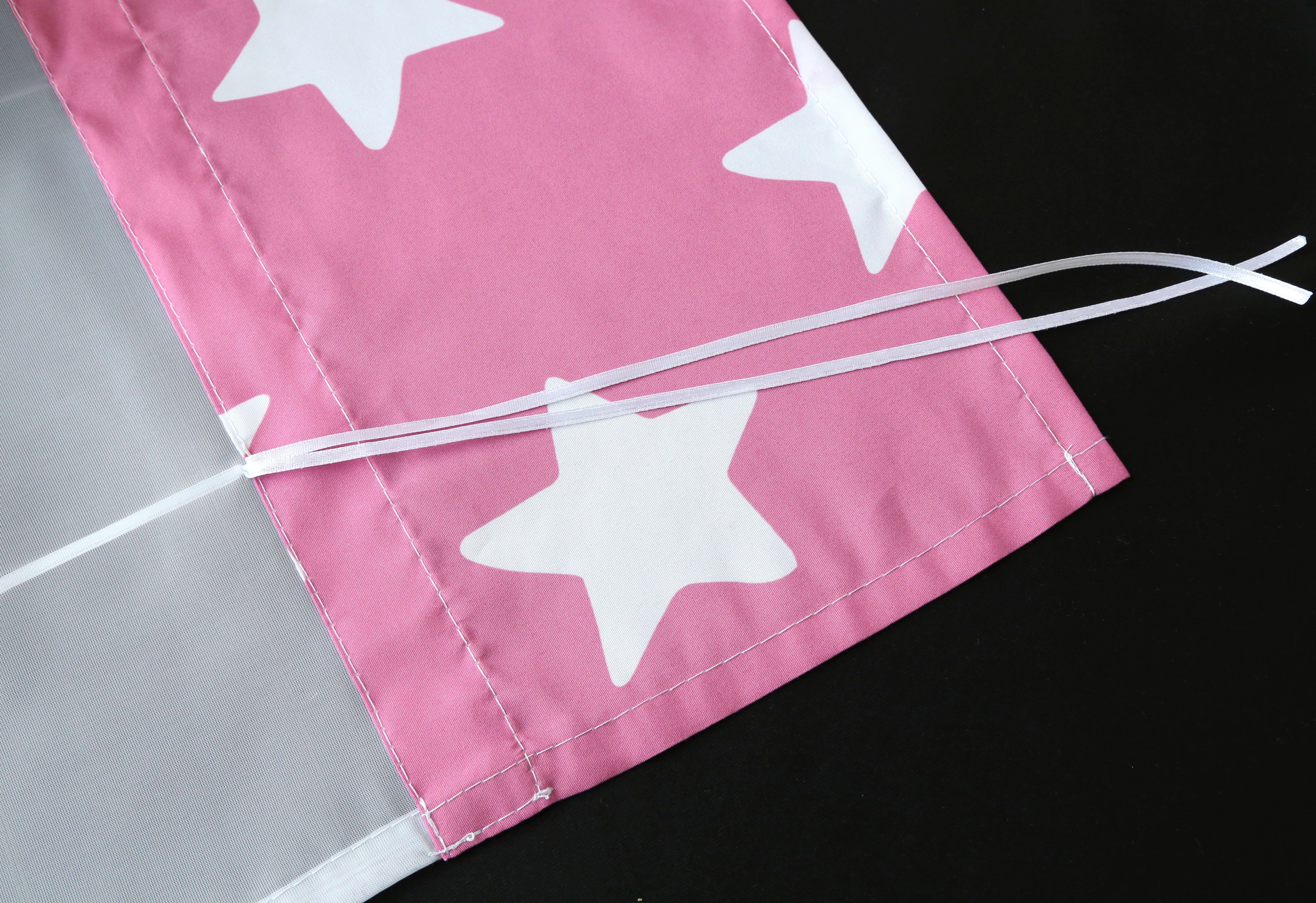 Bändchenrollo Stern, Lüttenhütt, mit Stangendurchzug weiß/pink
