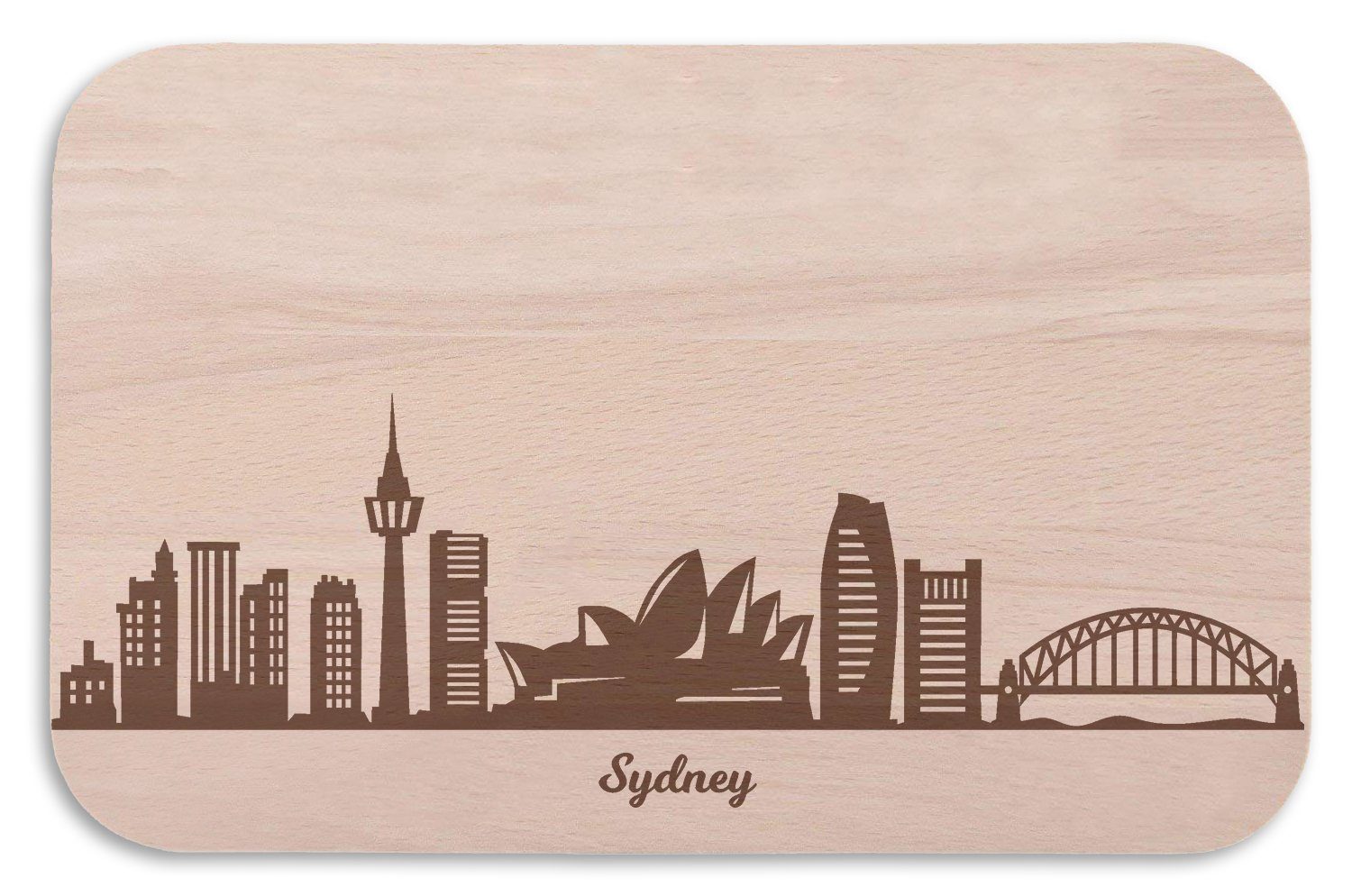 mit Sydney Skyline (Kein für Brotzeitbrett ideal Frühstücksbrettchen Geschenk Gravur Souvenir, & GRAVURZEILE als Holz, Sydney Schneidebrett - & Set) Fans auch Stadtverliebte -