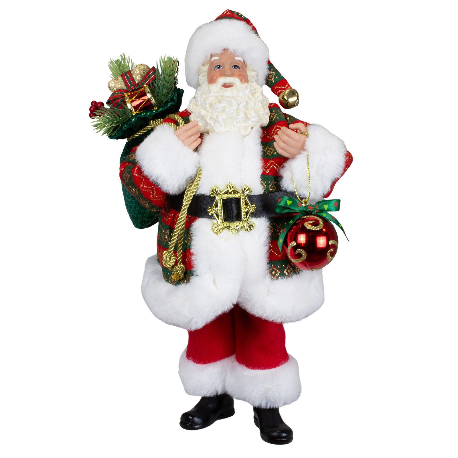 Christmas Paradise Weihnachtsmann Santa 38cm (stehend, 1 St., Weihnachtsdeko), rot-grün mit Geschenkesack