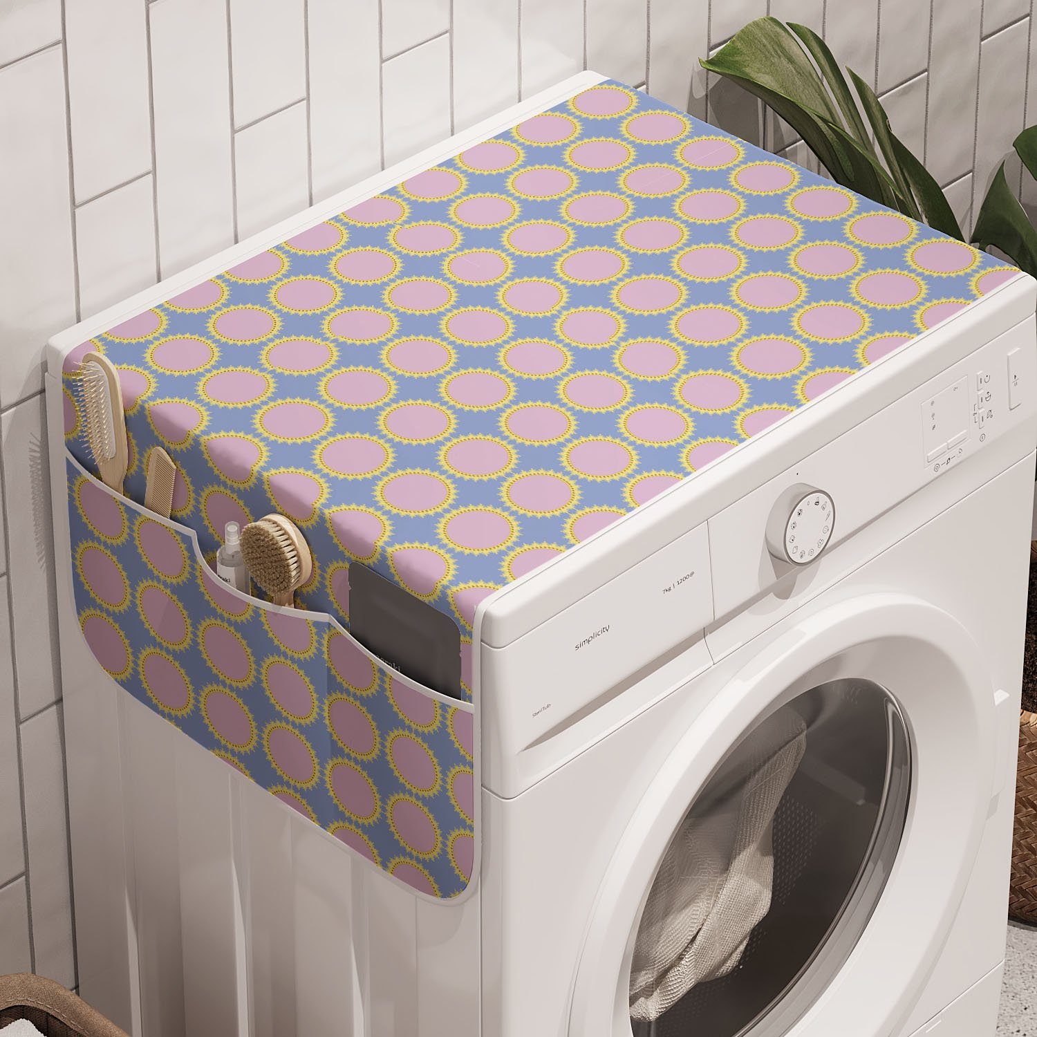 Abakuhaus Badorganizer Anti-Rutsch-Stoffabdeckung für Waschmaschine und Trockner, geometrisch Sun Wie Form-Muster