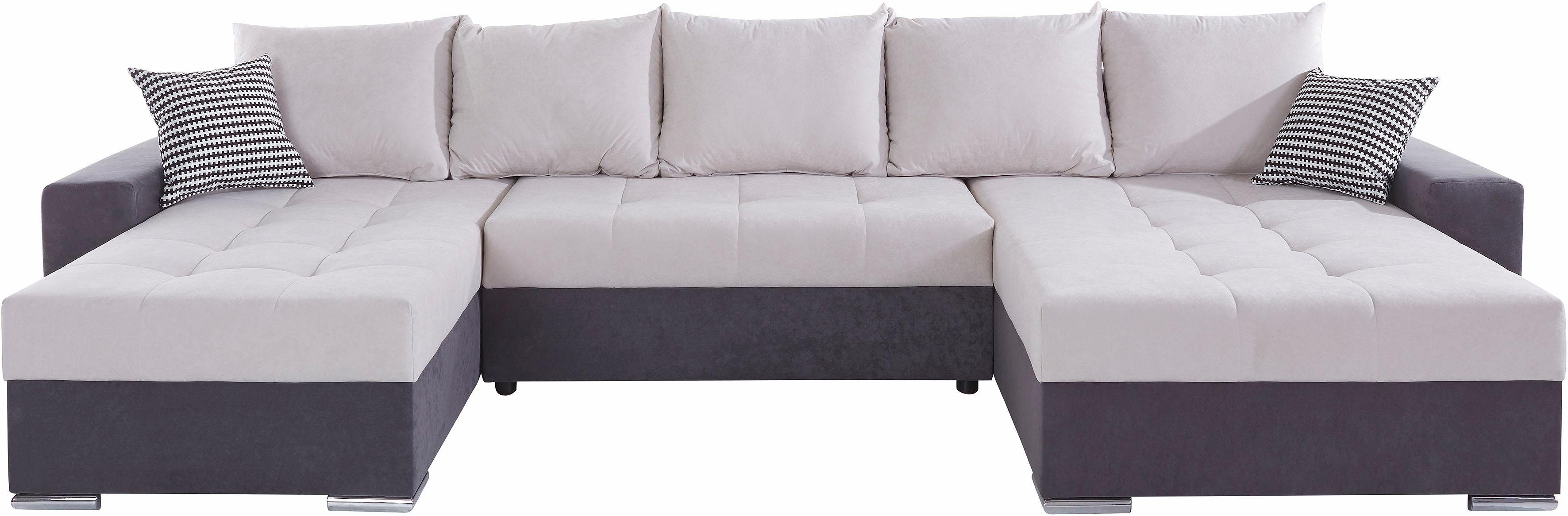 COLLECTION AB Wohnlandschaft Josy XXL U-Form, B: 333 cm, mit 2 Recamieren 77 & 97 cm, Bettfunktion, Bettkasten & 2 Zierkissen, Federkern