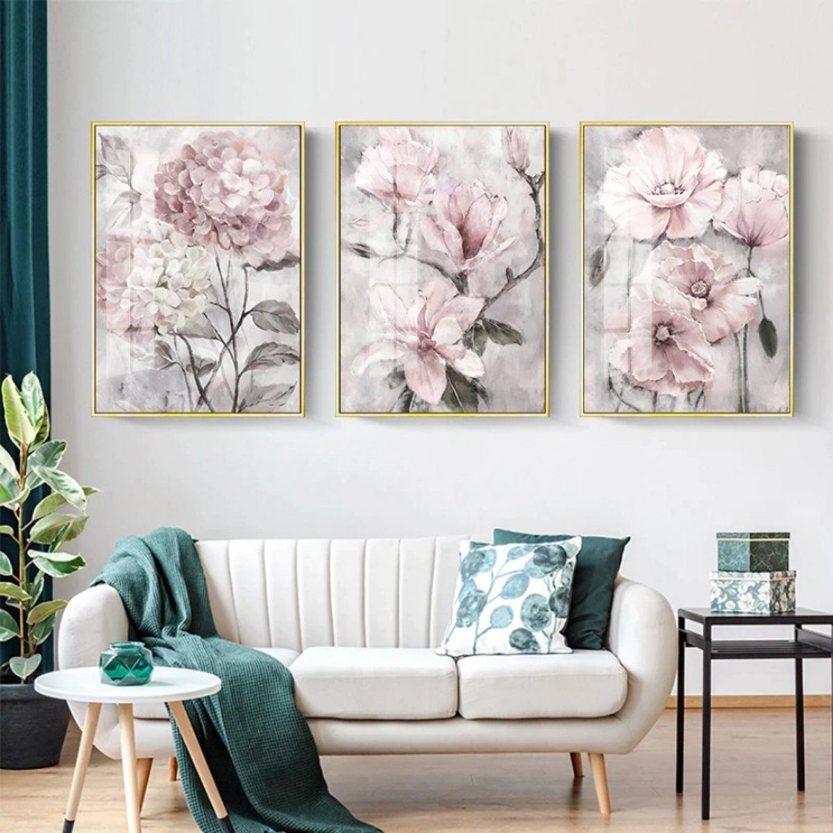 TPFLiving Kunstdruck (OHNE RAHMEN) Poster - Leinwand - Wandbild, Rosa Blumen - 3 Motive in 17 Größen zur Auswahl - (Auch in DIN A4, DIN A3 und DIN A2 - Günstiges 3-er Set), Farben: Rosa, Weiß - Größe: 42x60cm