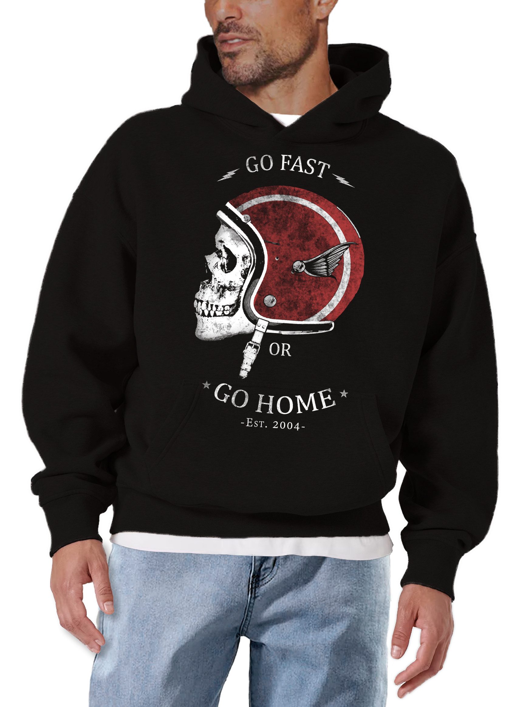 MAKAYA Kapuzenpullover Herren Motorad Bekleidung Skull Totenkopf Hoodie Sweatshirt Kapuze