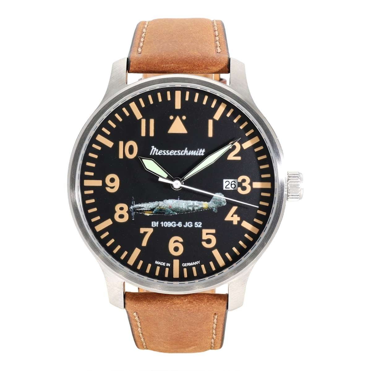 Messerschmitt Quarzuhr BF109G6-W1, für Herren-Pilotenuhr BF109 Quarz Hellbraun