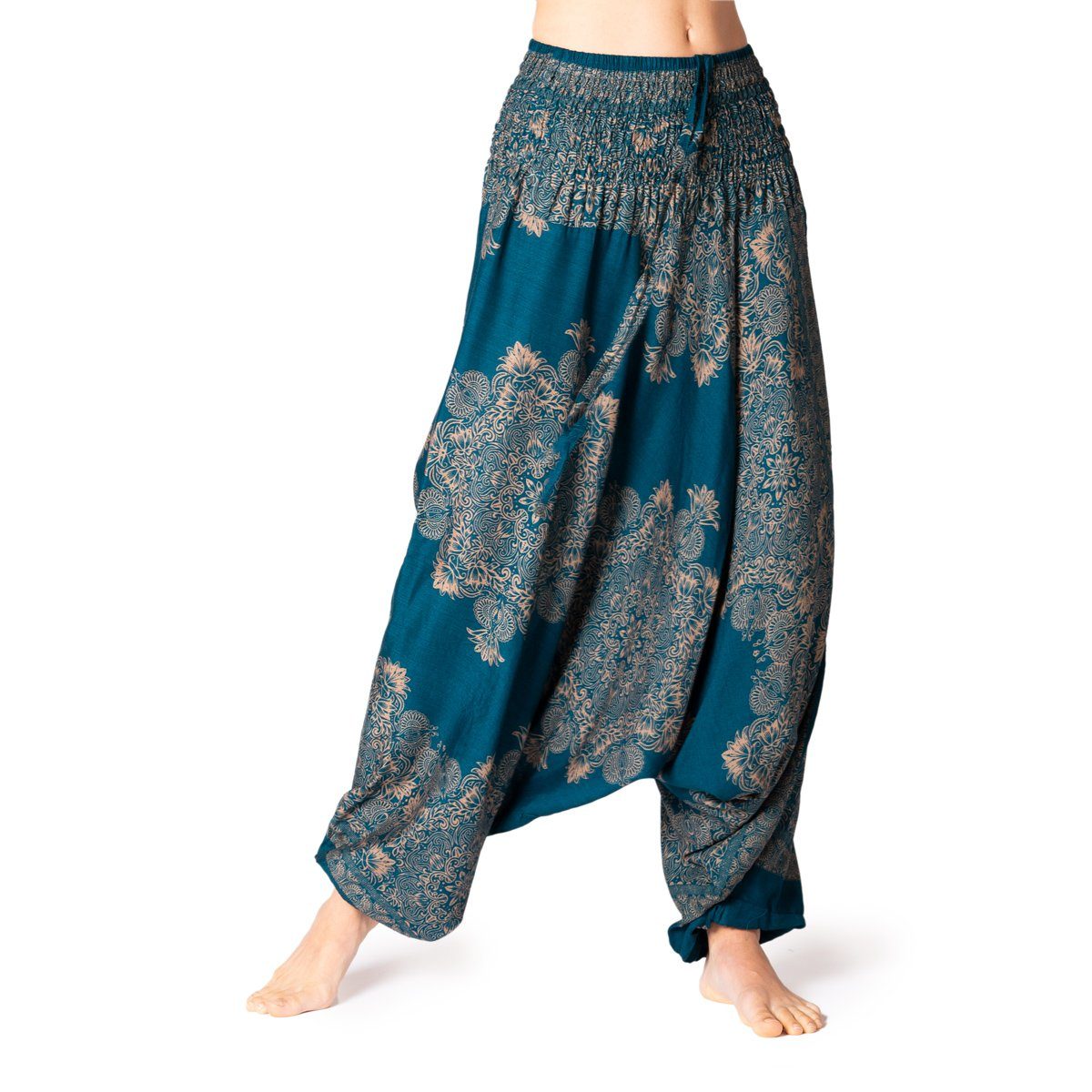 PANASIAM Stoffhose Aladinhose AeOrnament Haremshose aus 100% natürlicher Viskose auch als Overall tragbar Damen Pumphose bequeme Freizeithose