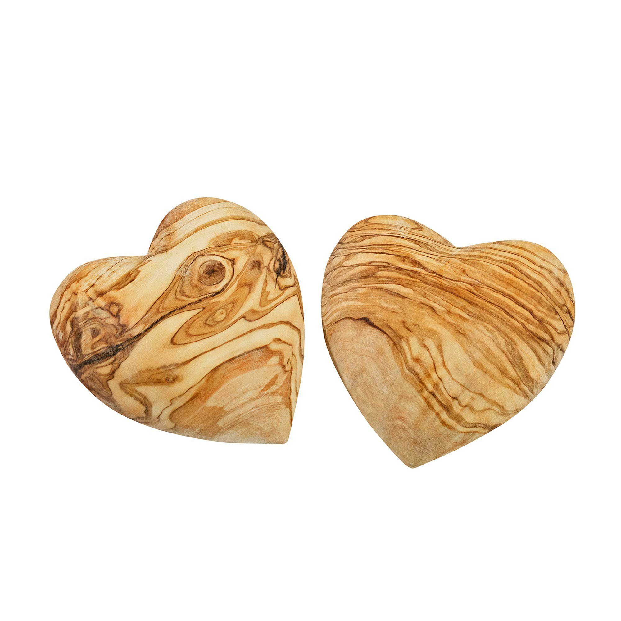 NATUREHOME Dekoobjekt 2er Set Deko-Herz Olivenholz 7 cm (2er Set, 2 St)