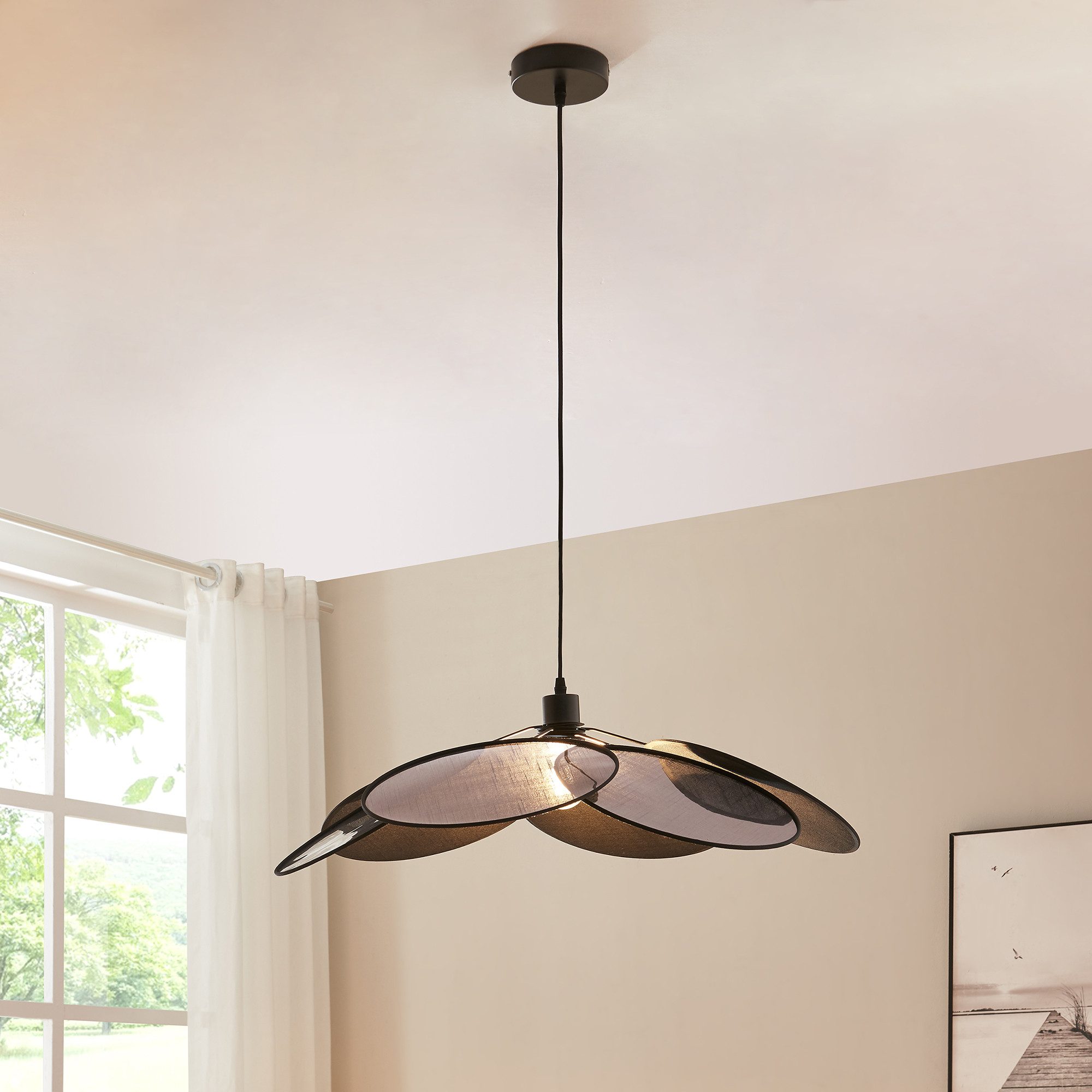 lux.pro Pendelleuchte, »Blackwood« Blütenoptik Metall/Textil Schwarz