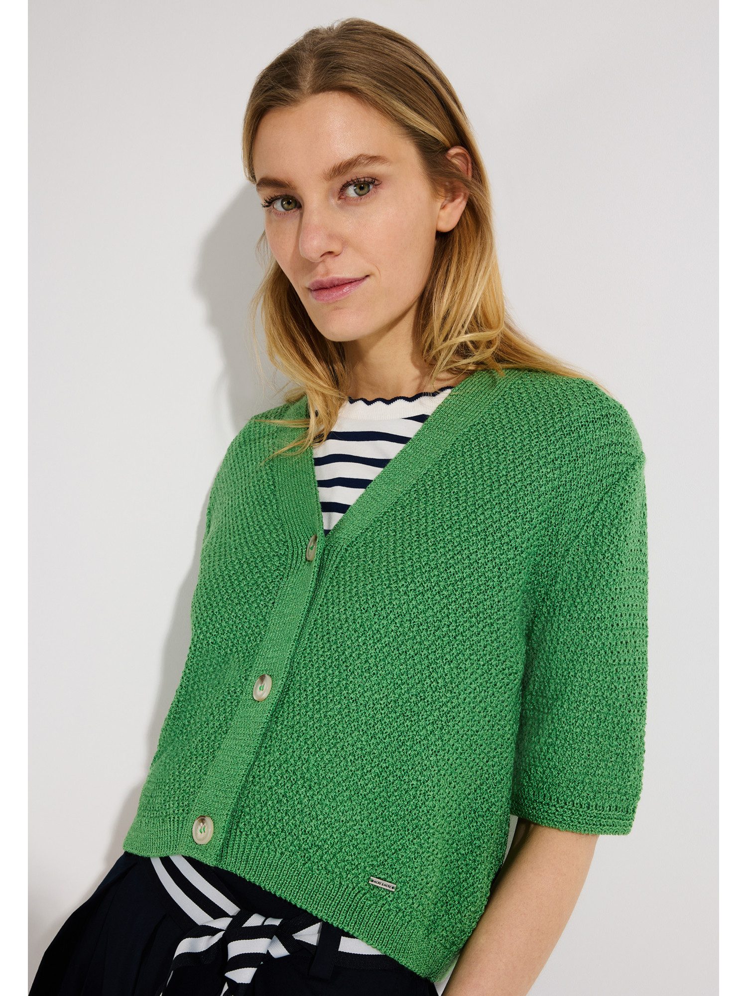 MORE&MORE Strickjacke kurze, shiny Struktur-Strickjacke günstig online kaufen