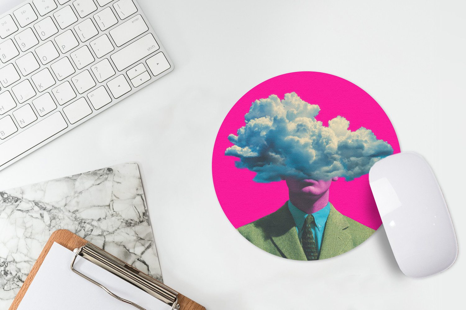 MuchoWow Mauspad Mann - Anzug - Wolke - Rosa (1-St), Büro für Tastatur und Maus, Mousepad Gaming, Rund 20x20 cm