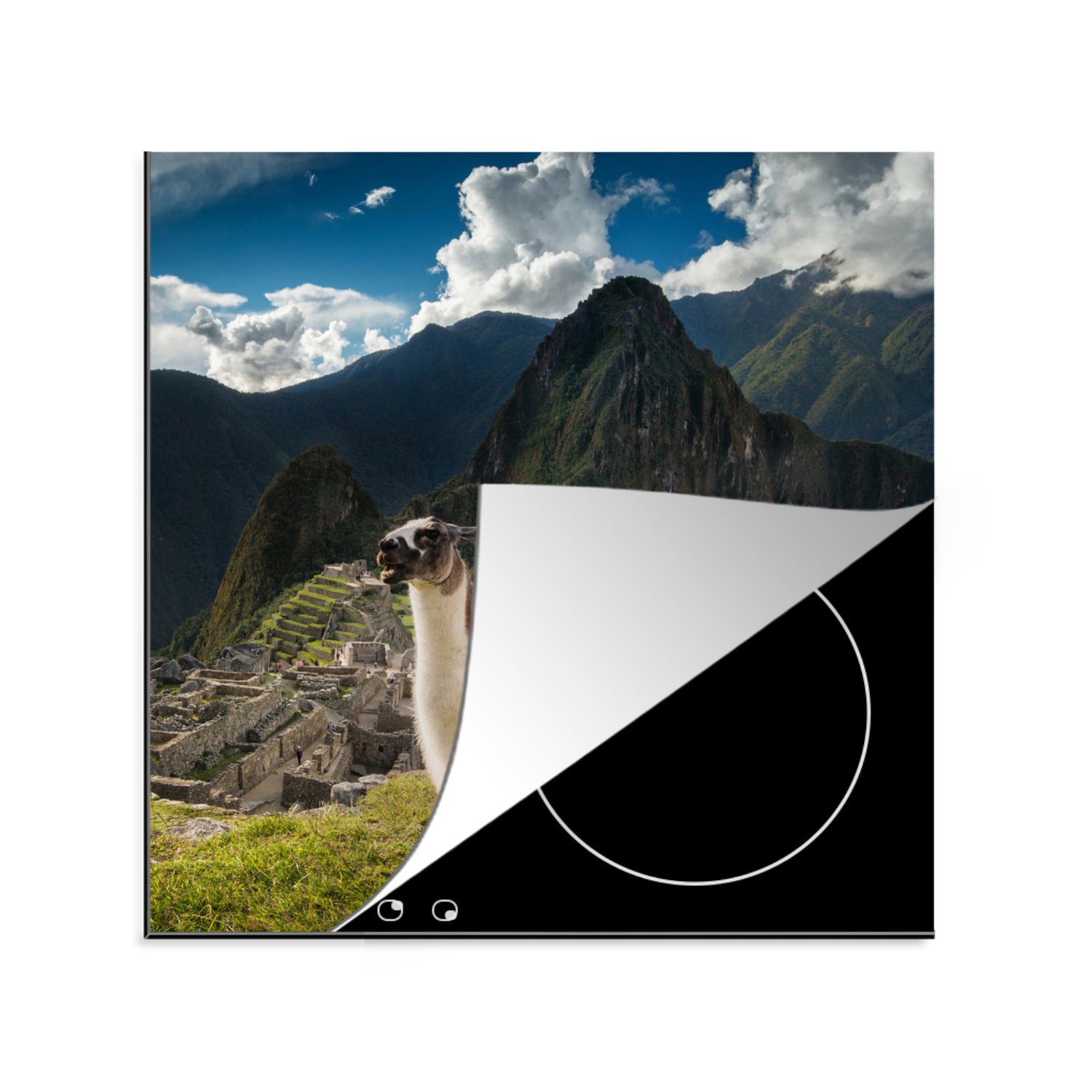 MuchoWow Herdblende-/Abdeckplatte Peru - Machu Picchu - Alpaka, Vinyl, (1 tlg), 78x78 cm, Ceranfeldabdeckung, Arbeitsplatte für küche