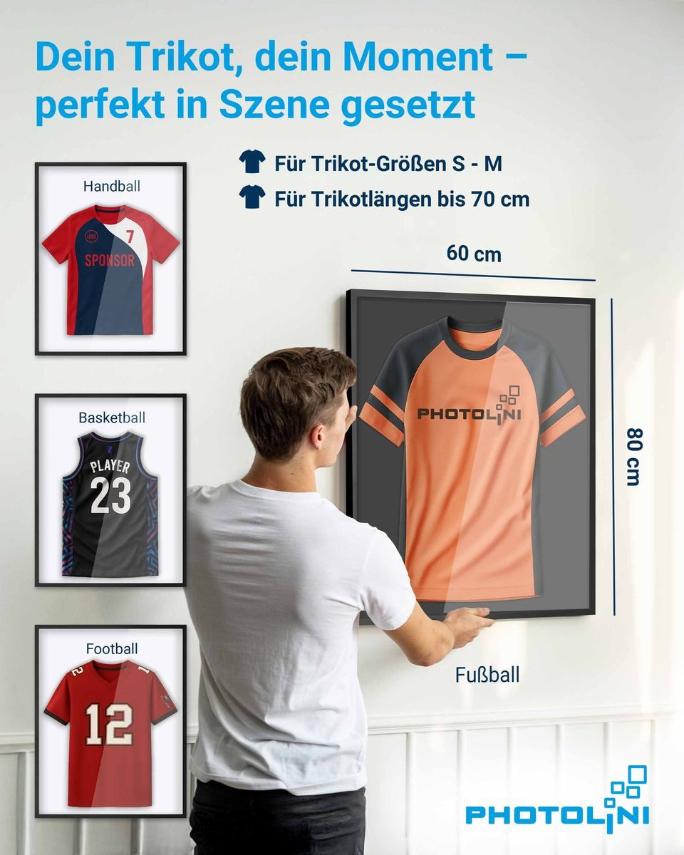 PHOTOLINI Bilderrahmen Trikotrahmen, Rahmen für Trikot mit Acrylglas zum Aufhängen, für 1 Bilder (1 Einzelrahmen), Rahmen für Trikots mit zweifarbige Rückwand & starkem Magnetsystem