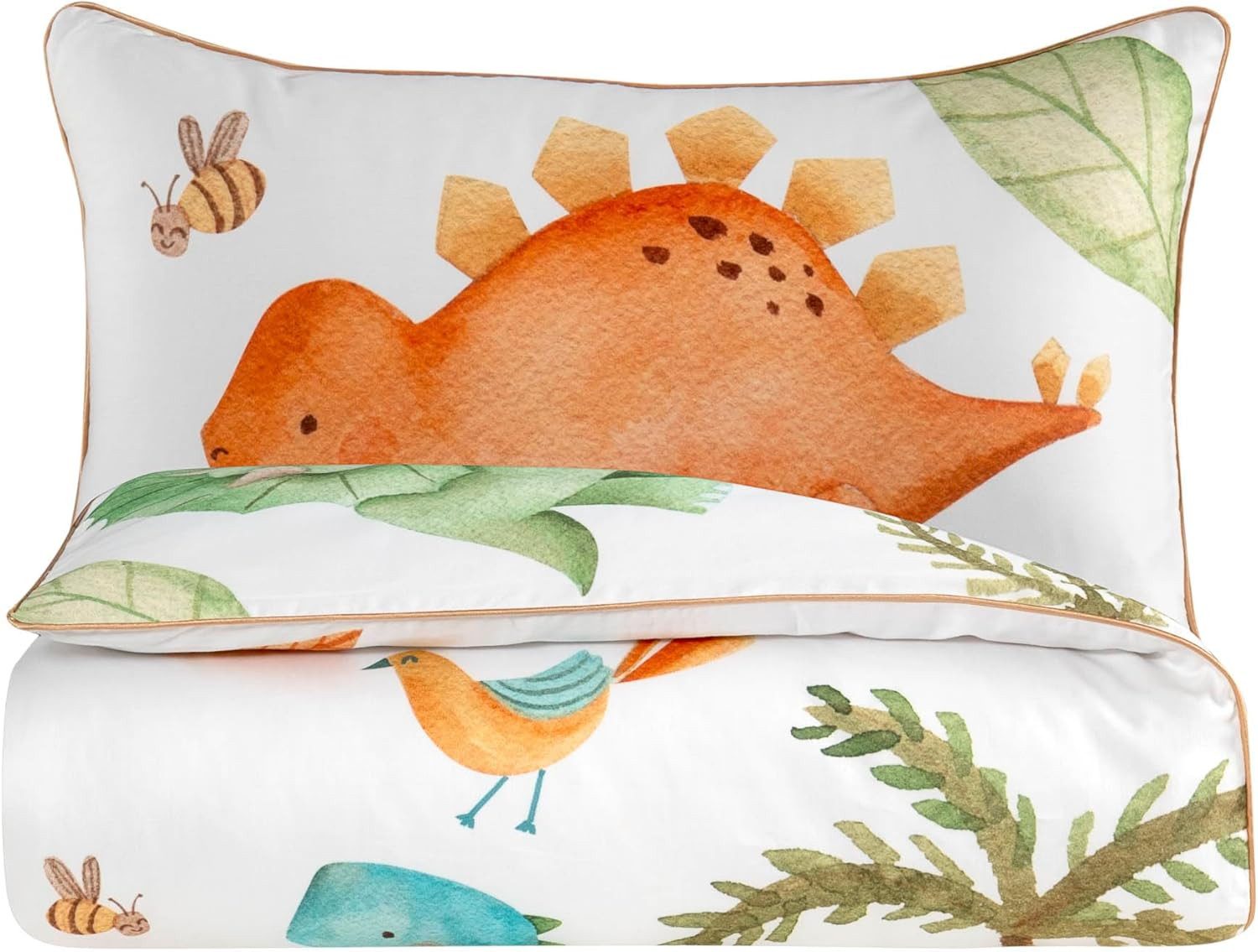 Aymando Babybettwäsche Dino, 100% Baumwolle Mako Satin, 2 teilig, Saum und Reißverschluss goldfarben, Geschenkverpackung