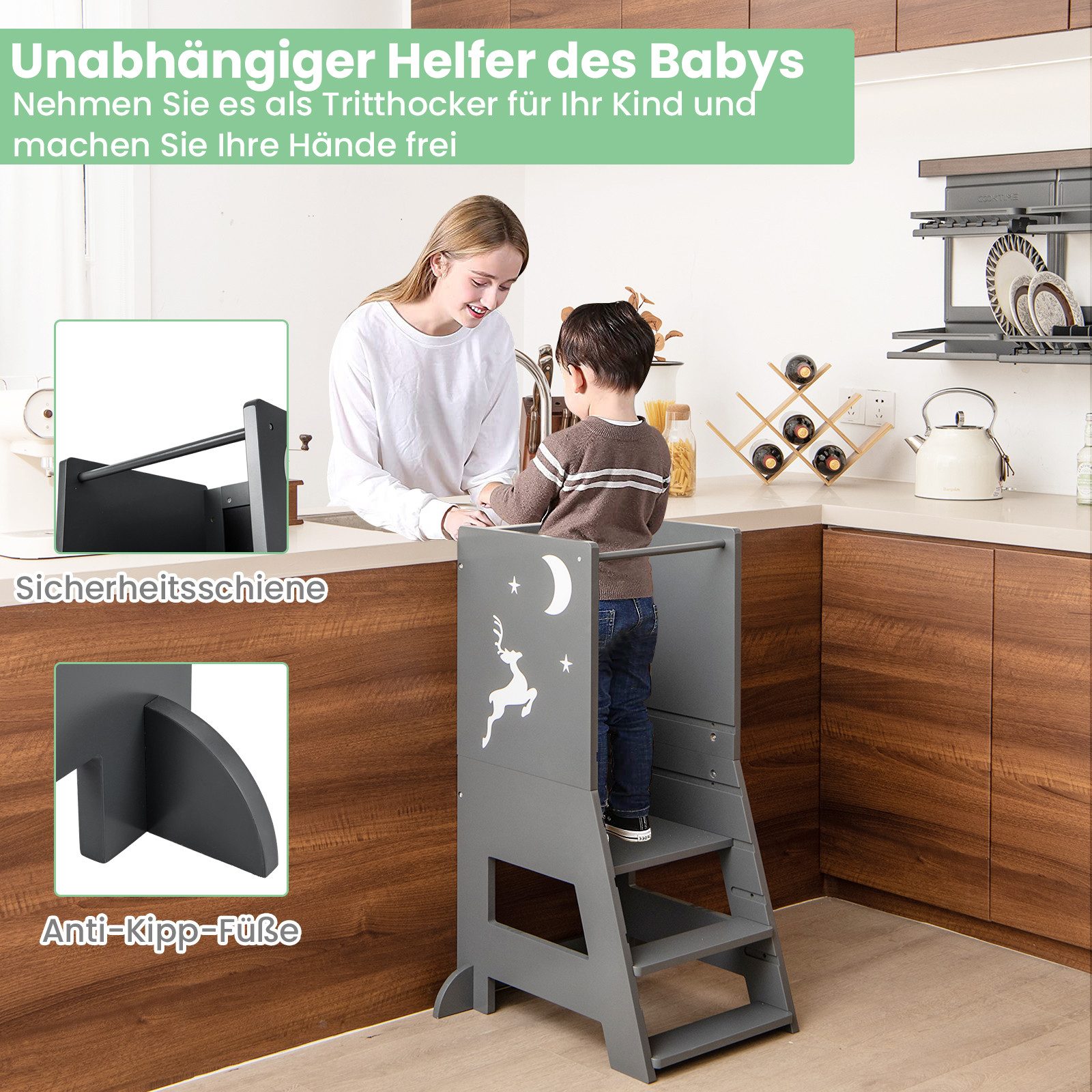 COSTWAY Stehhilfe, 2 in 1 Kinder Tritthocker höhenverstellbar