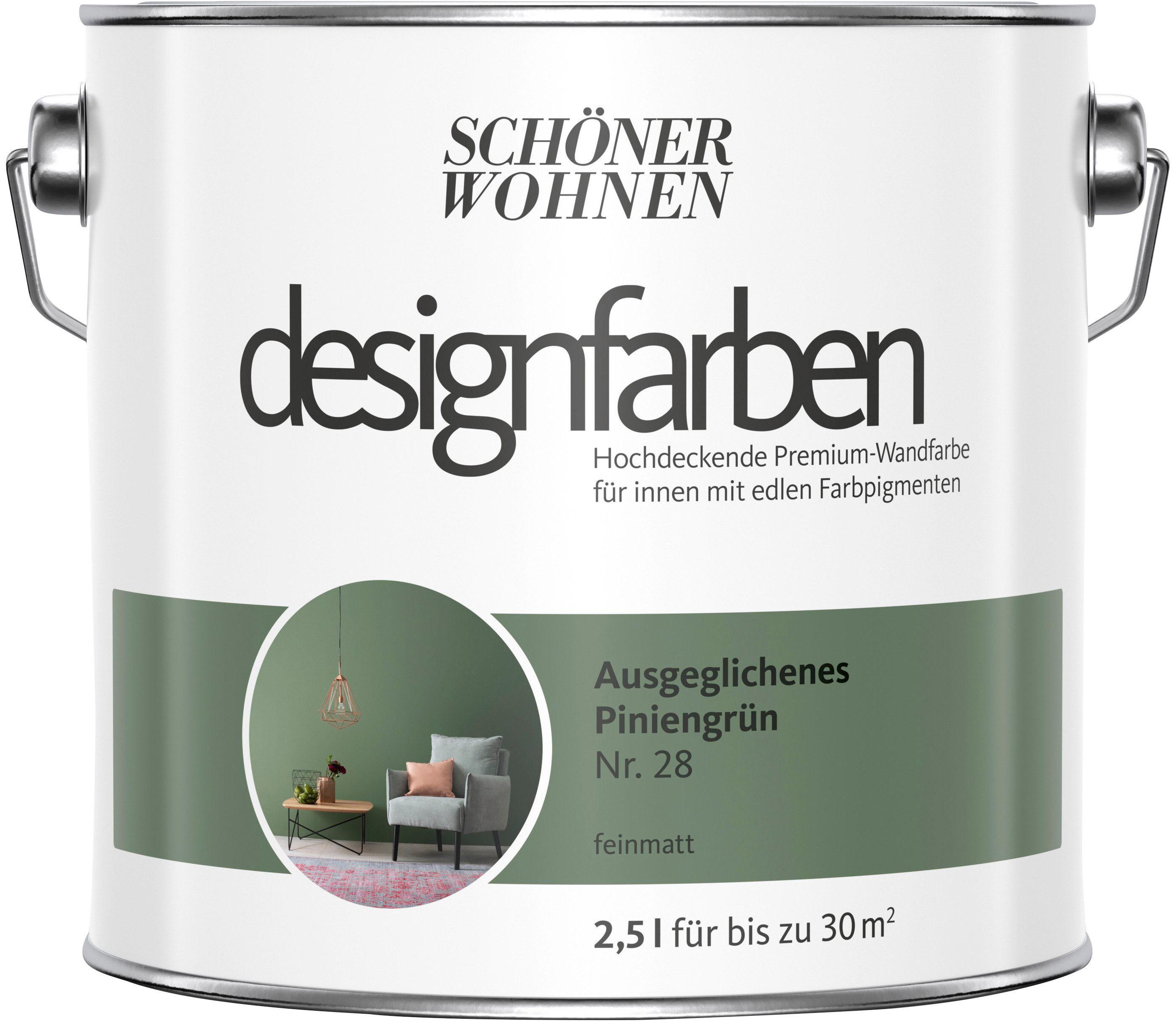 SCHÖNER WOHNEN FARBE Wand- und Deckenfarbe designfarben, hochdeckende Premium-Wandfarbe, Farbwelt Grün