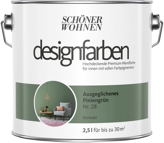 SCHÖNER WOHNEN-Kollektion Wand- und Deckenfarbe »Designfarben«, ausgeglichenes Piniengrün Nr. 28, feinmatt 2,5 l