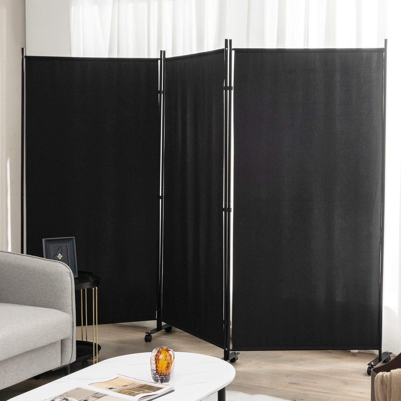 COSTWAY Paravent 3 tlg. auf Rollen, günstig online kaufen