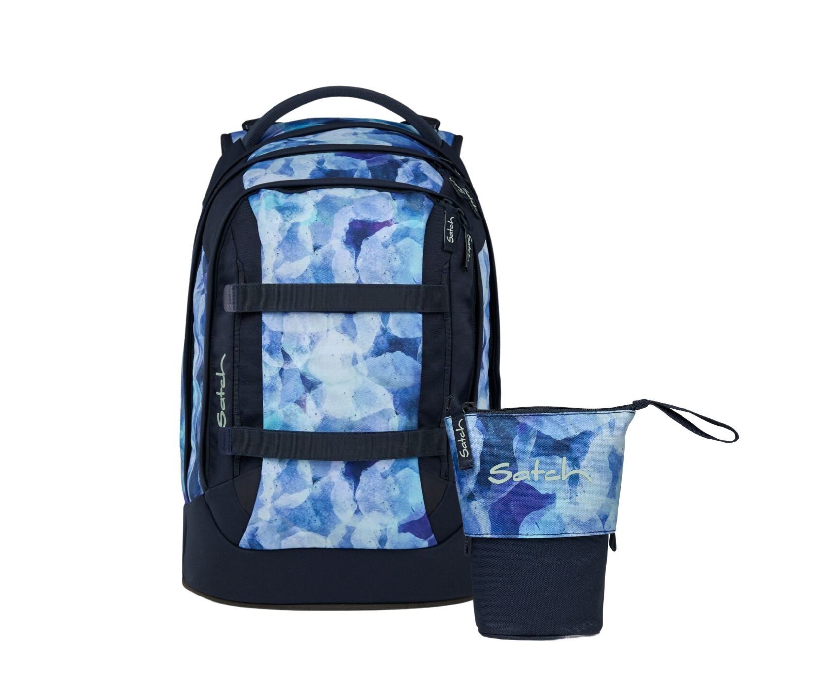 Satch Schulranzen Schulrucksack-Set PACK Blurry Sky 2-teilig (2-teilig), ergonomisch, Your-Size-System: auf Körpergröße anpassbar
