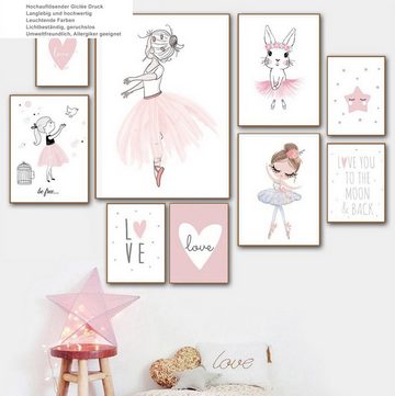 TPFLiving Kunstdruck (OHNE RAHMEN) Poster - Leinwand - Wandbild, Ballet Mädchen, Herz, Giraffe, Kaninchen für Kinderzimmer - (Mädchenzimmer, Babyzimmer, Jungenzimmer, Kindergarten), Farben: Pastel, braun, grau, orange - Größe: 10x15cm