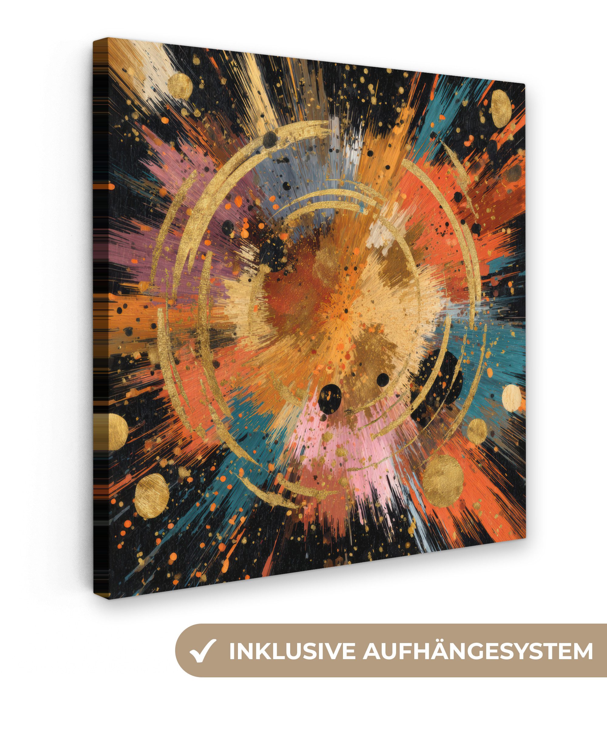 OneMillionCanvasses® Leinwandbild Explosion - Farbtextur - Gold - Abstrakt, Fotodruck (1 St), Wandbild, Deko Schlafzimmer Wohnzimmer Flur 20x20 cm