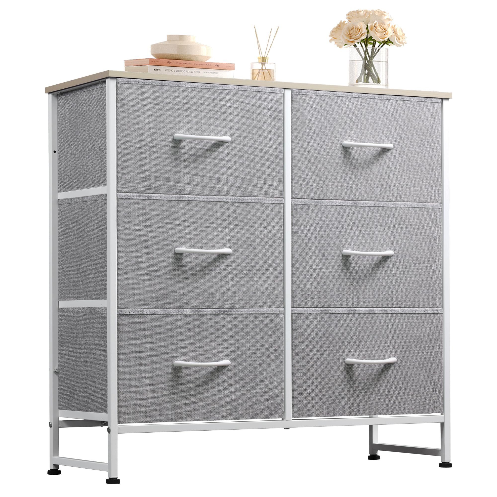 WLIVE Kommode mit 6 Schubladen aus Stoff, Holzplatte, (Breit 80 cm, moderne Kommode, 6), für Wohnzimmer, Schlafzimmer