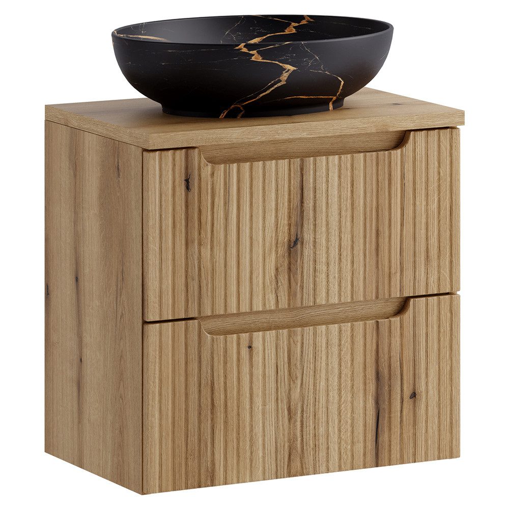 Lomadox Waschtisch NEWPORT-56-EVOKE, 60 cm breit, Eiche mit gerillter Front, 2 Schubladen