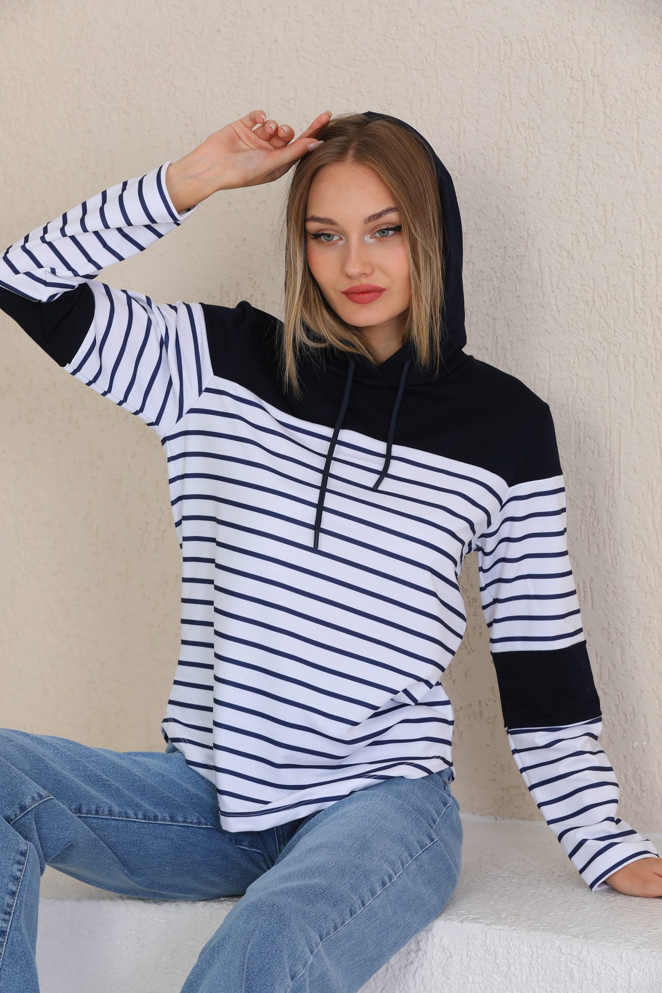 Bongual Sweatshirt Hoodie Kapuzensweatshirt Longsleeve mit Streifen