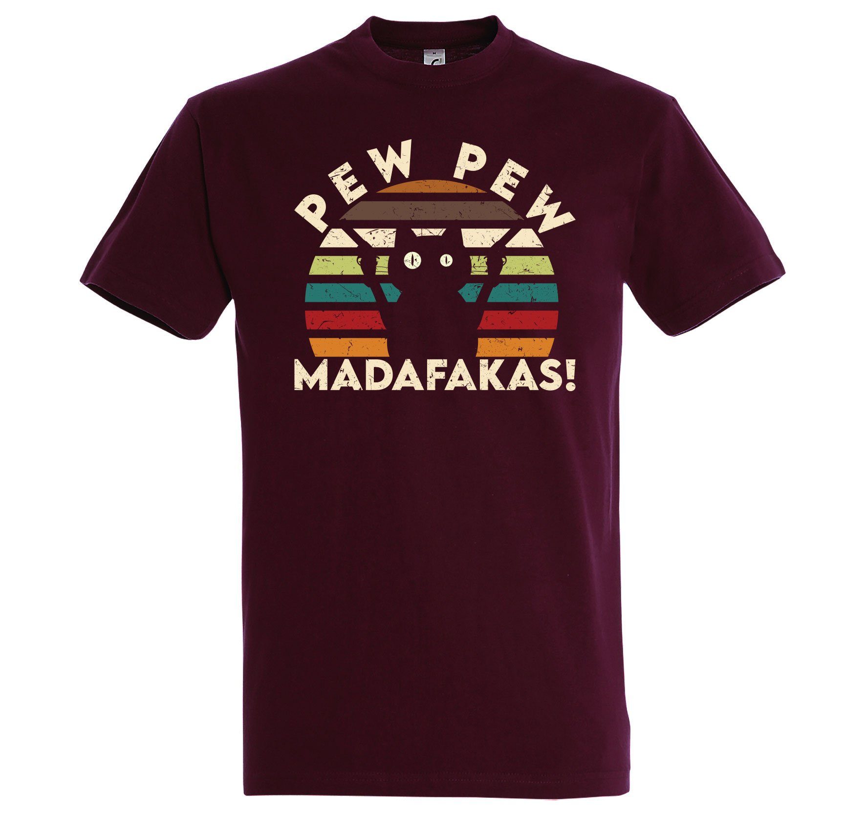 Youth Designz T-Shirt Pew Pew Madafakas Herren Shirt mit lustigem Katzen Print Burgund