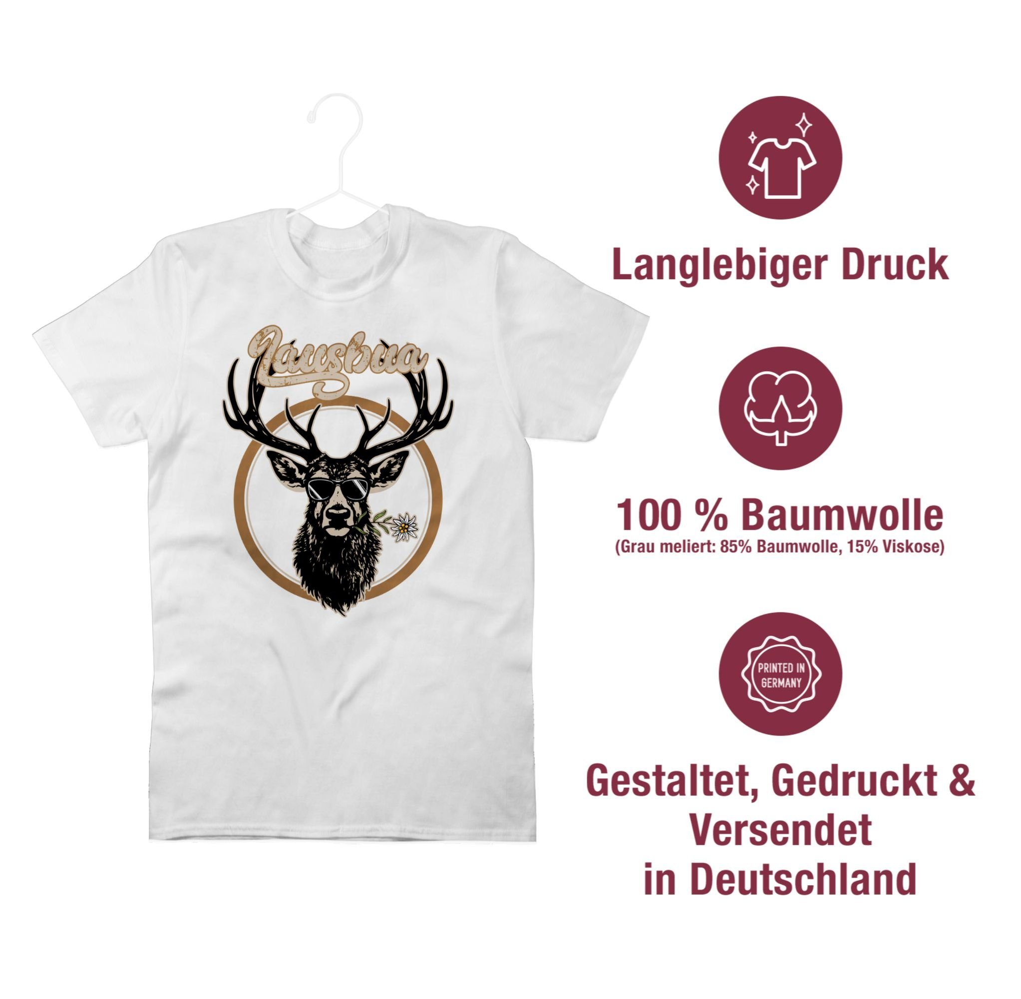 für Weiß Oktoberfest Herren Hirsch Shirtracer Lausbub Lausbua T-Shirt 03 Hirschgeweih Mode