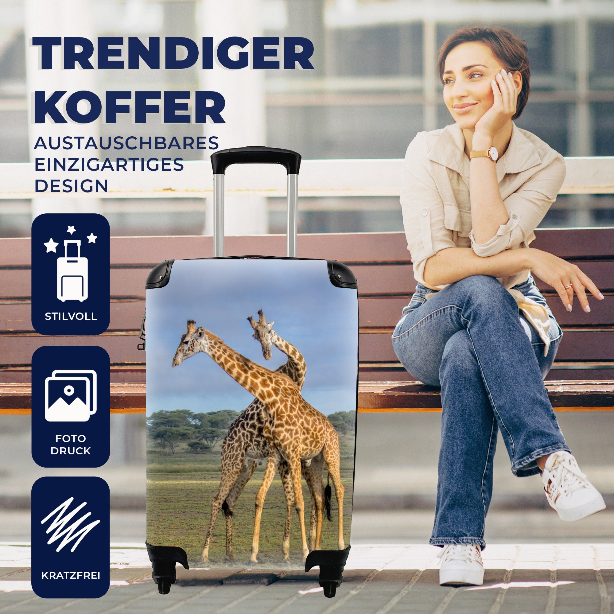 Giraffen - Tiere rollen, Trolley, MuchoWow Reisetasche 4 für Ferien, Handgepäck mit - Reisekoffer Natur, Handgepäckkoffer Rollen,