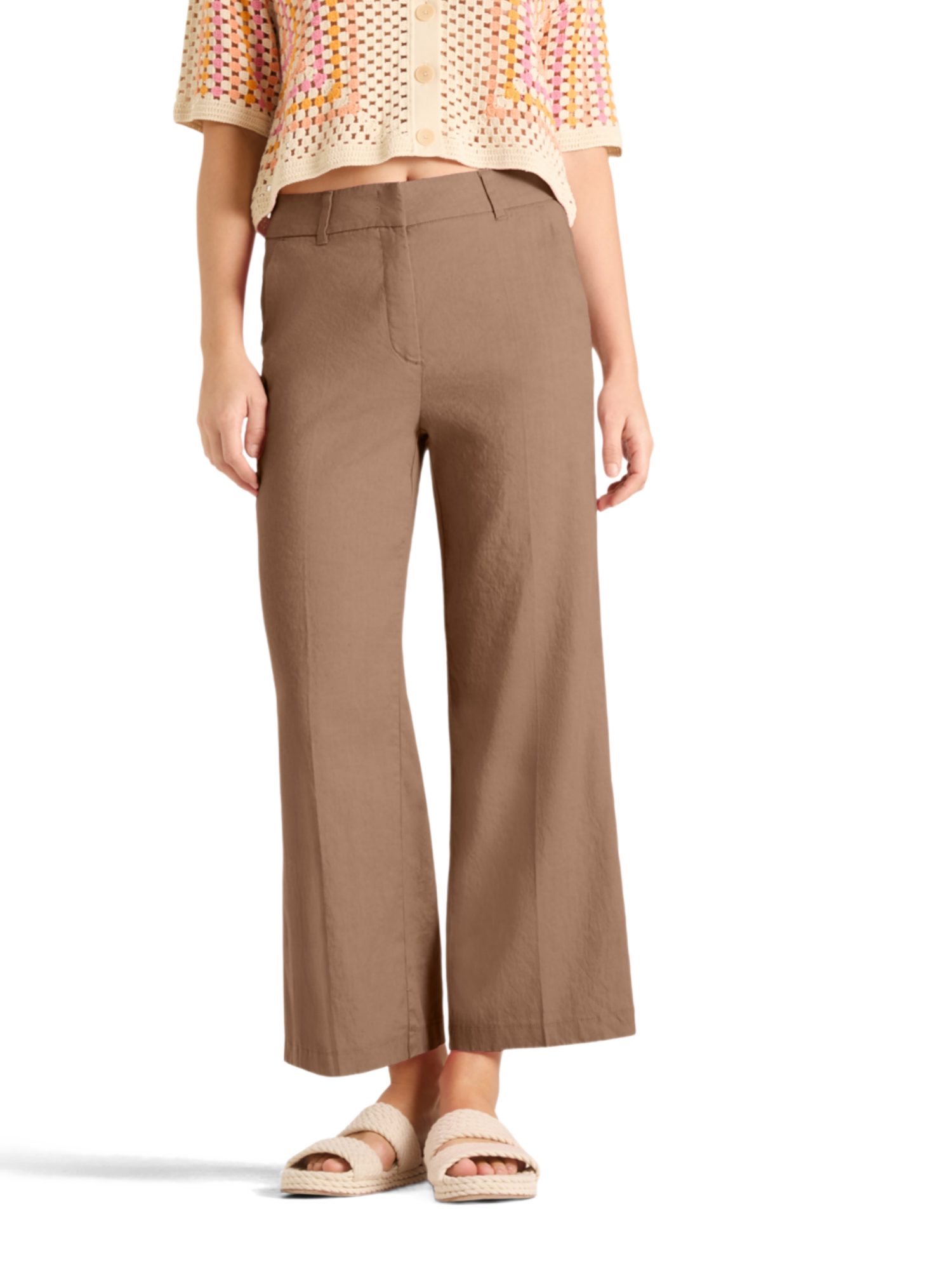 Cambio Stoffhose braun,Casual,Leinen,Unifarben,Wide Leg,Mittel