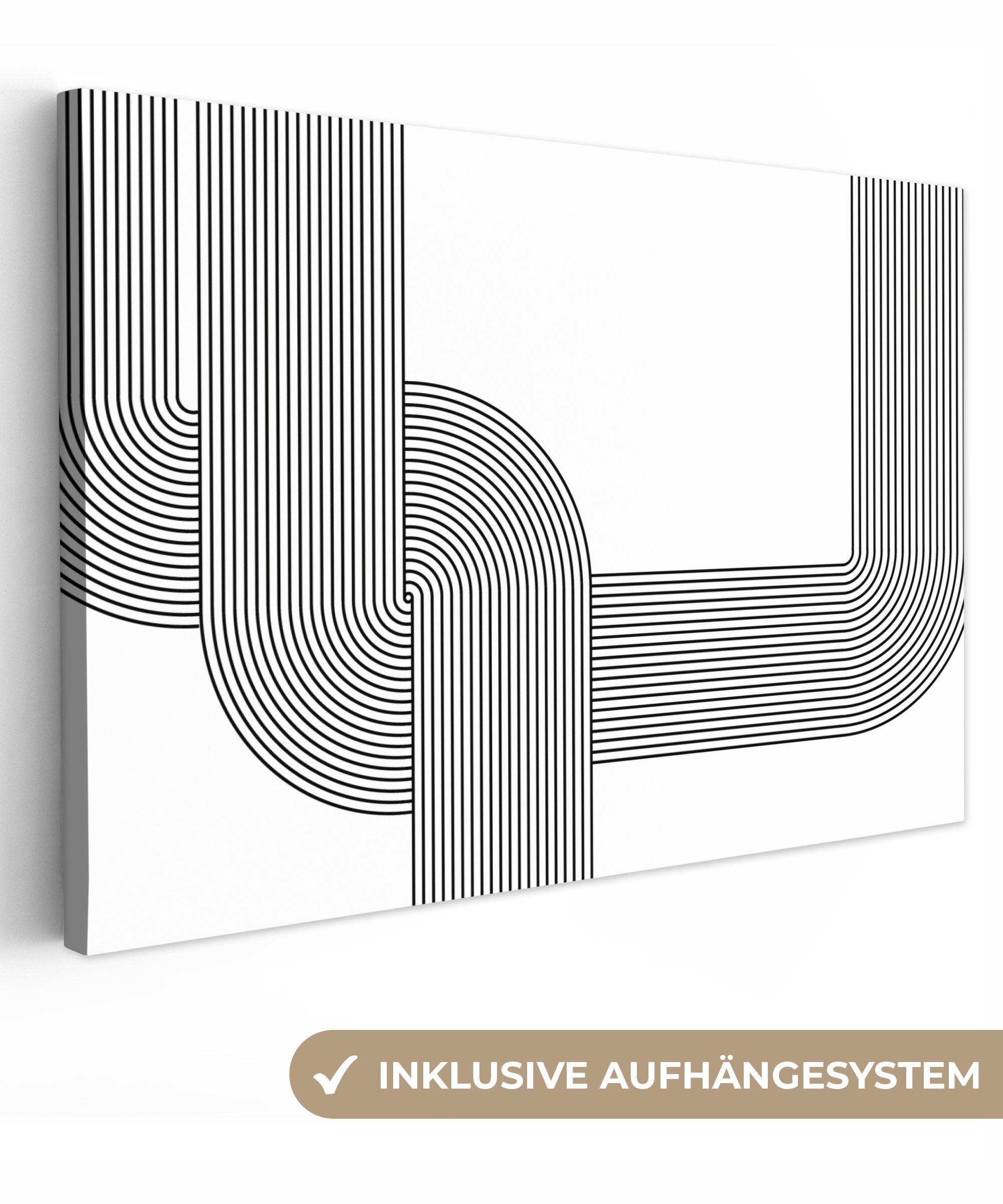 OneMillionCanvasses® Leinwandbild Schwarz - Weiß - Linie, (1 St), Wandbild Leinwandbilder, Aufhängefertig, Wanddeko, 30x20 cm