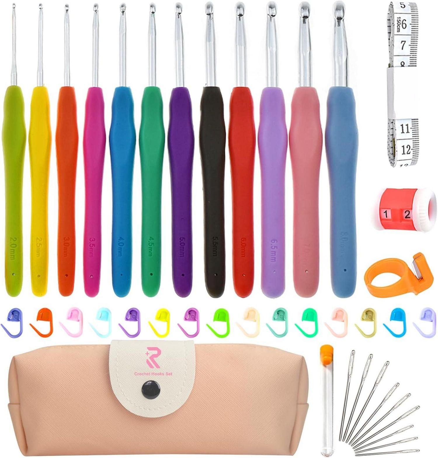 Häkelnadeln 45-teiliges Häkelnadel-Set, volle Größe (2-8 mm), ergonomische