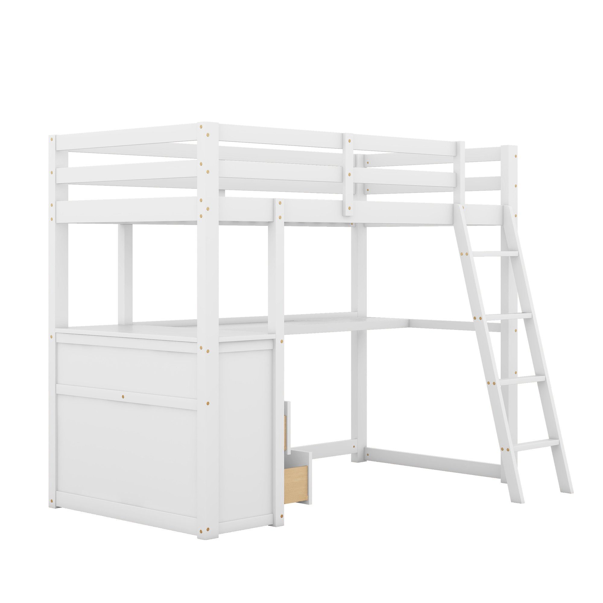 SOFTWEARY Hochbett Einzelbett cm, Lattenrost mit Holzbett Kinderbett Kiefer, mit aus Jugendbett weiß (90x200 Rausfallschutz)
