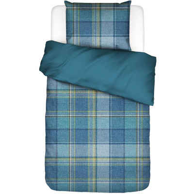 Bettwäsche Beau Blue Flanell, Essenza, Flanell, 2 teilig, kariert, Linien, flauschig