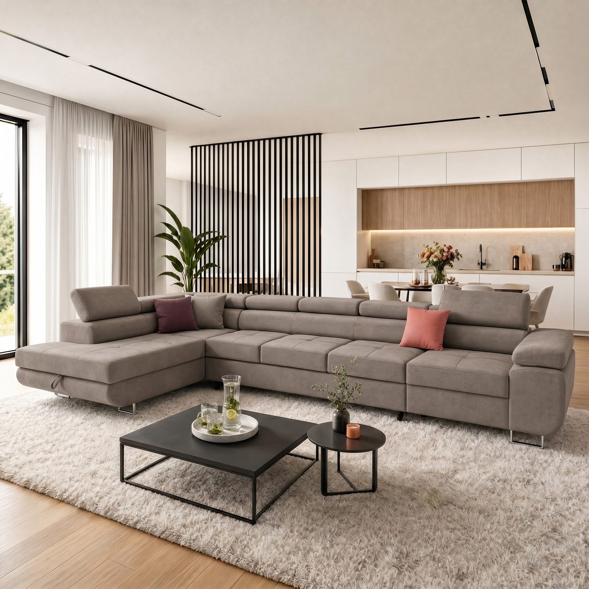 Muffo Ecksofa WILD XXL, mit Bettkasten, Hohe Metallfüße, verstellbare Kopfstützen, Liegefläche 125x240