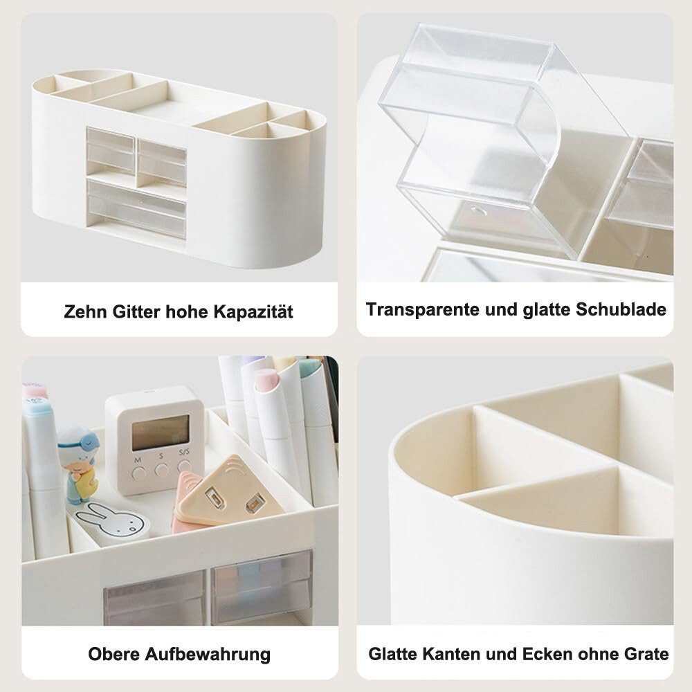 POPOLIC Organizer Stiftehalter Aufbewahrungskiste, Schreibtisch organizer 10 Fächer (Große Kapazität, Doppelschicht transparente Schublade), Kann Bleistifte, Buntstifte, Verschiedene Schreibwaren aufnehmen