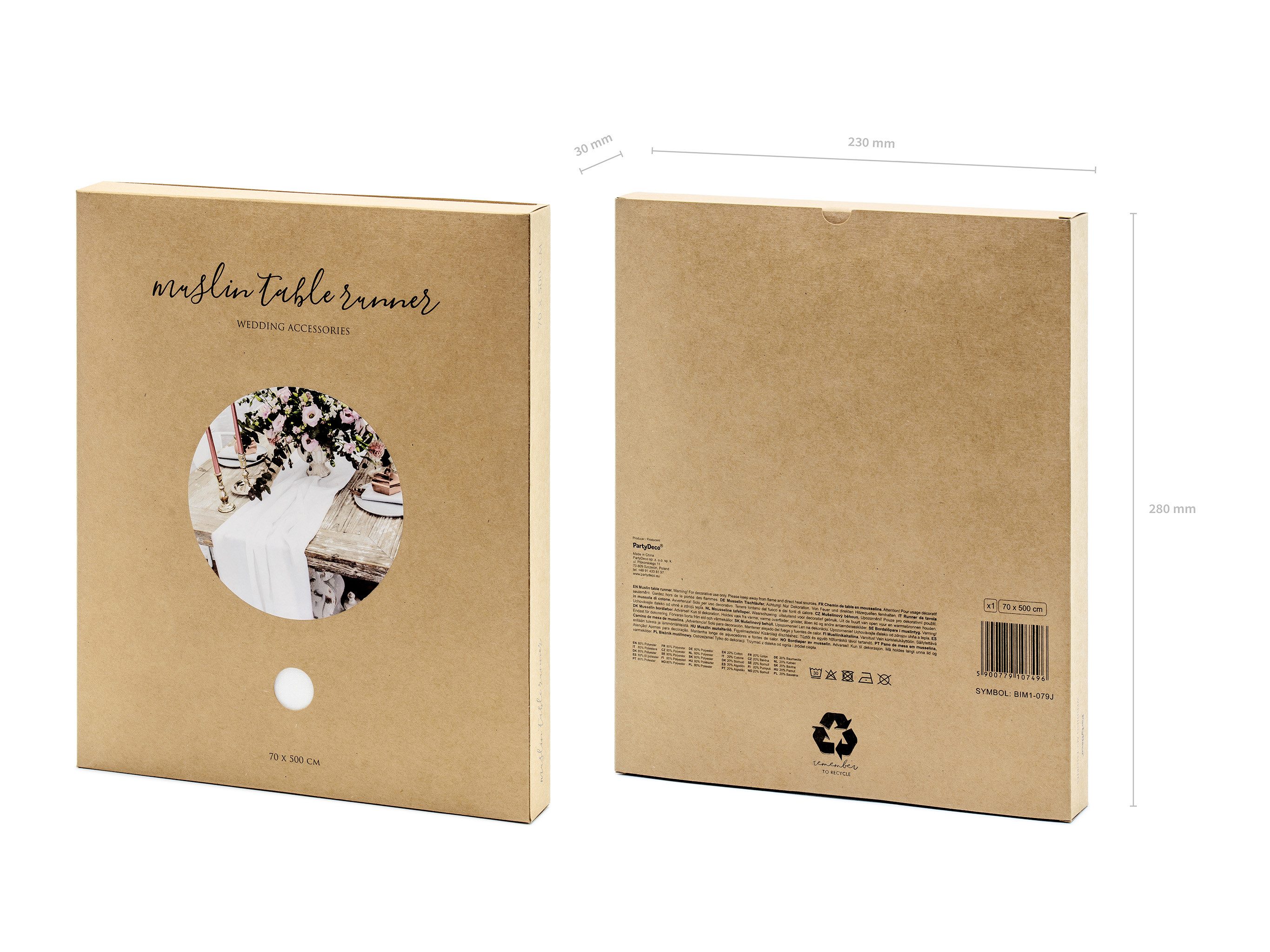 partydeco Tischläufer, Tischläufer Musselin 70cm x 5m Weiß