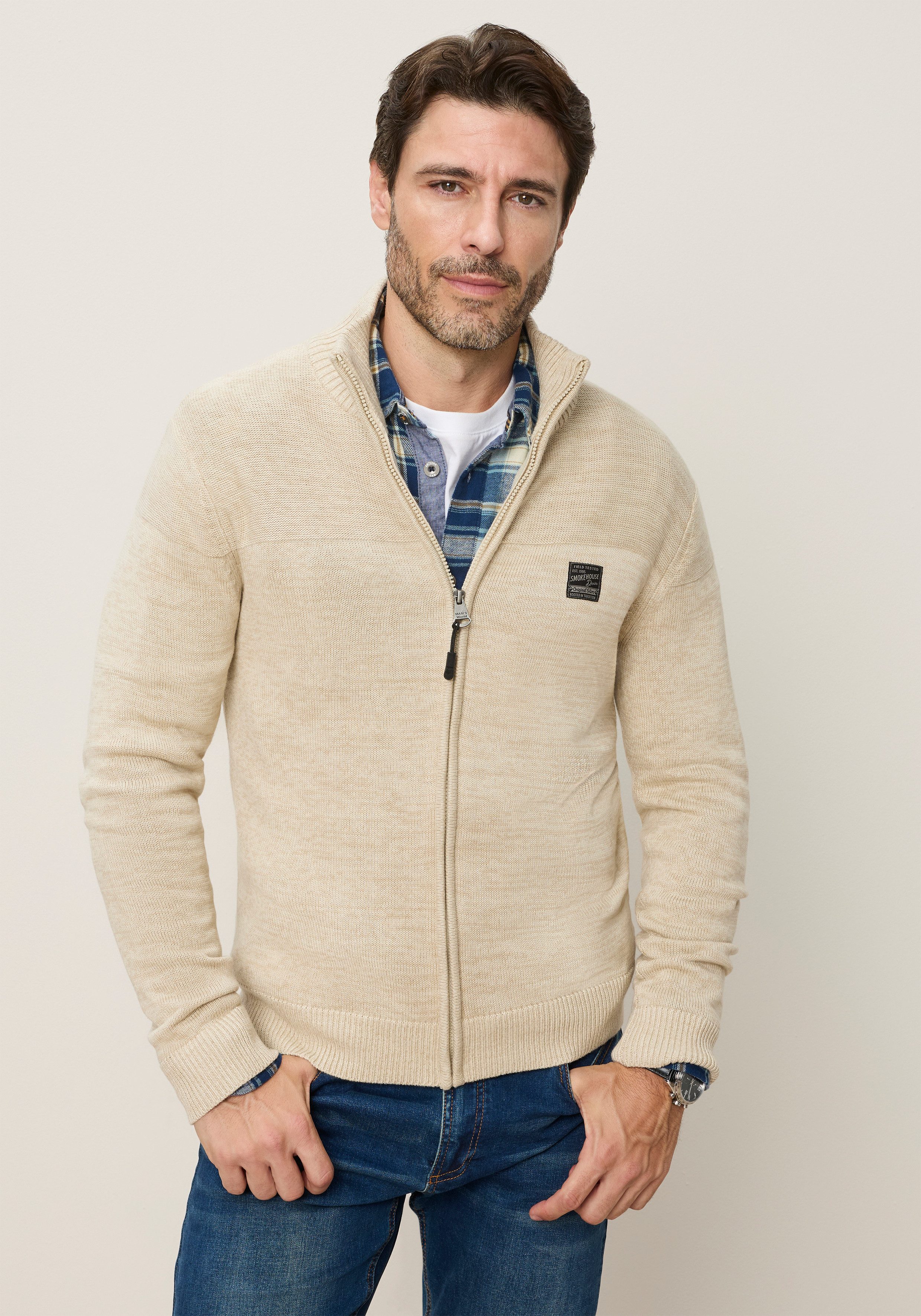 Man's World Strickjacke Neue Kollektion! Highlight 2 Strickstrukturen Regular Fit, mit melierter Optik, mit Stehkragen