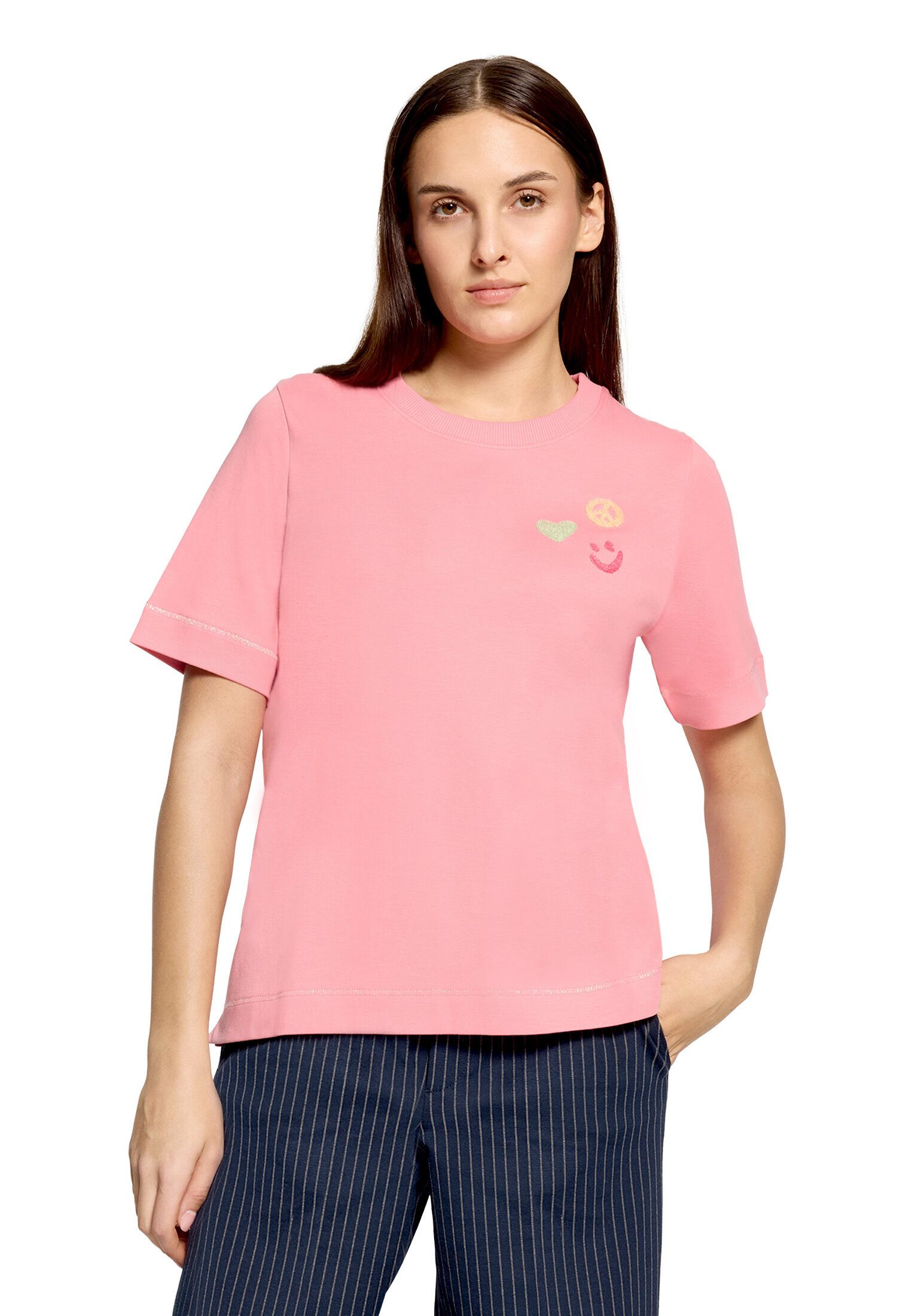 Cartoon Kurzarmshirt Damen mit Stickerei (1-tlg)