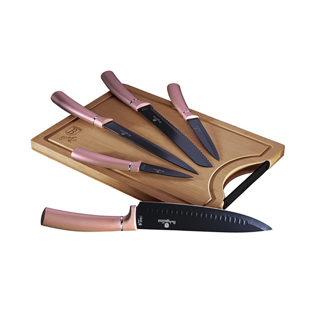 BerlingerHaus Messer-Set Metallic Line Rose Gold (Set, 6-tlg., Brotmesser, Kochmesser, Tranchiermesser, Universalmesser, Gemüsemesser), Antihaft-Beschichtung auf den Edelstahlklingen