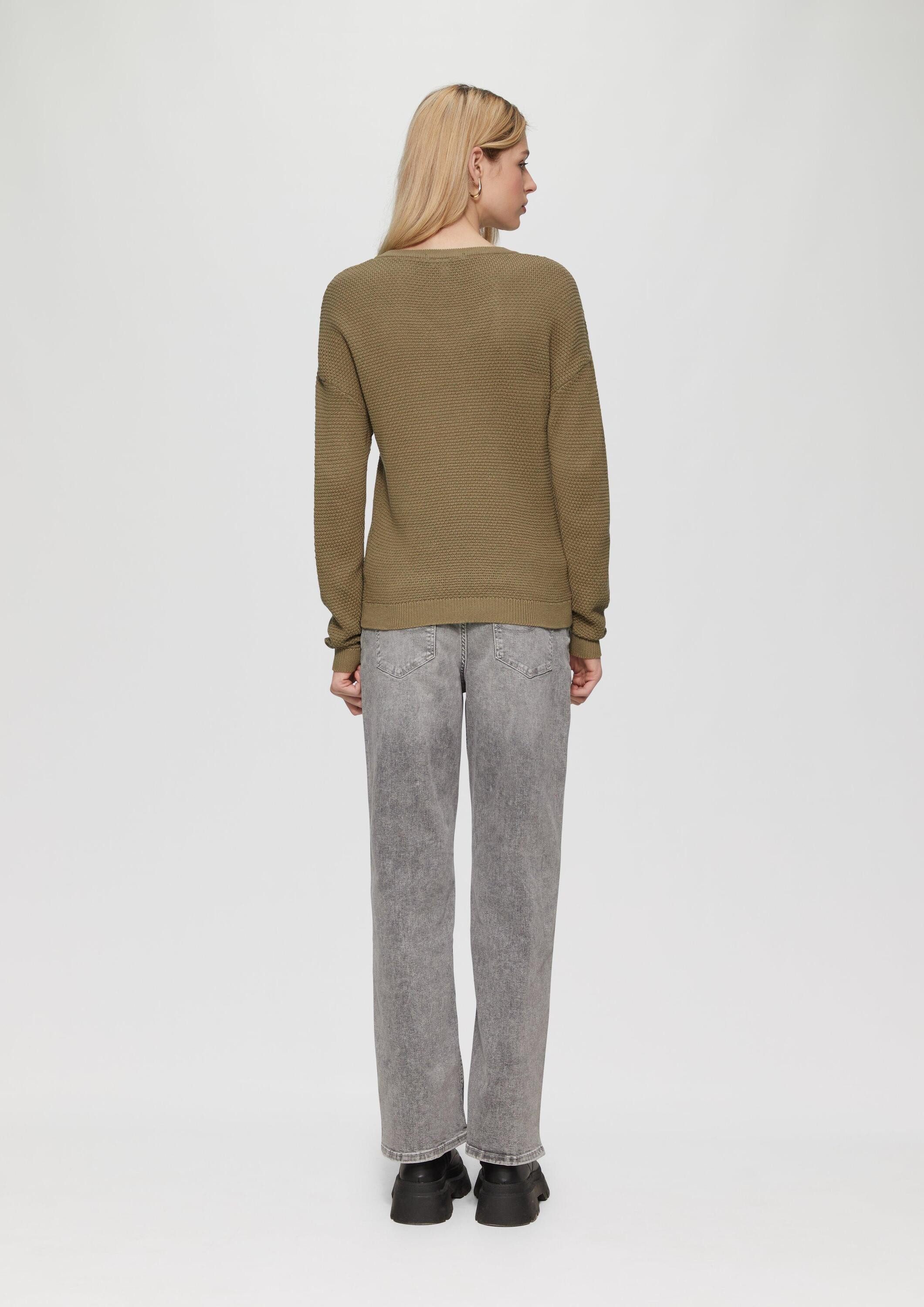 QS Longpullover Strickpullover Pullover mit Strukturmuster und V-Ausschnitt