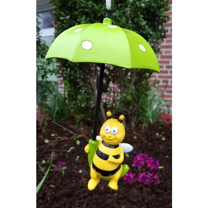 Fachhandel Plus Gartenfigur Dekofigur lustige Biene im Regenschirm sitzend (1 St) handbemalt