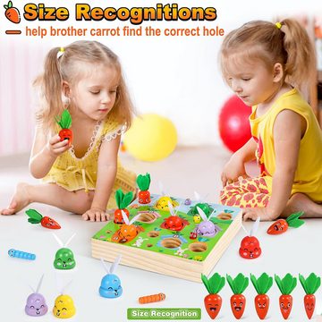 POPOLIC Lernspielzeug 2024 Baby Kinder Montessori Spielzeug ab 1 Jahr (Holzspielzeug Kinderspielzeug Magnetspiel Motorikspielzeug ab 1 2 3 Jahre), Karottenernte Angelspiel Spielzeug