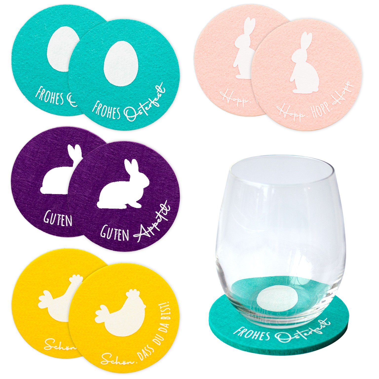 PAPIERDRACHEN Glasuntersetzer 8 Filz Untersetzer - Osterdekoration -mit hochwertiger Bedruckung, festliche Osterdekoration