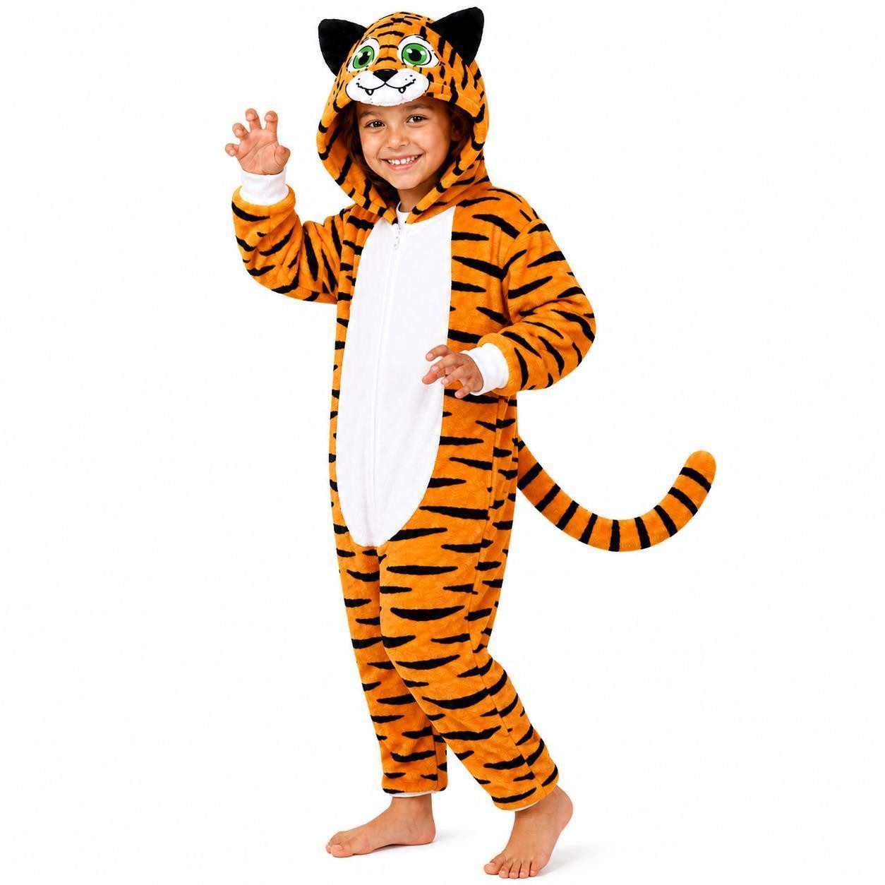 Corimori Jumpsuit Flauschiges Tiger-Kostüm für Kinder, Karneval Fasching Kostüm Onesie (2-tlg) Jumpsuit, Pyjama, Fasching, Kigurumi, Tierkostüme, Tiger "Makari"